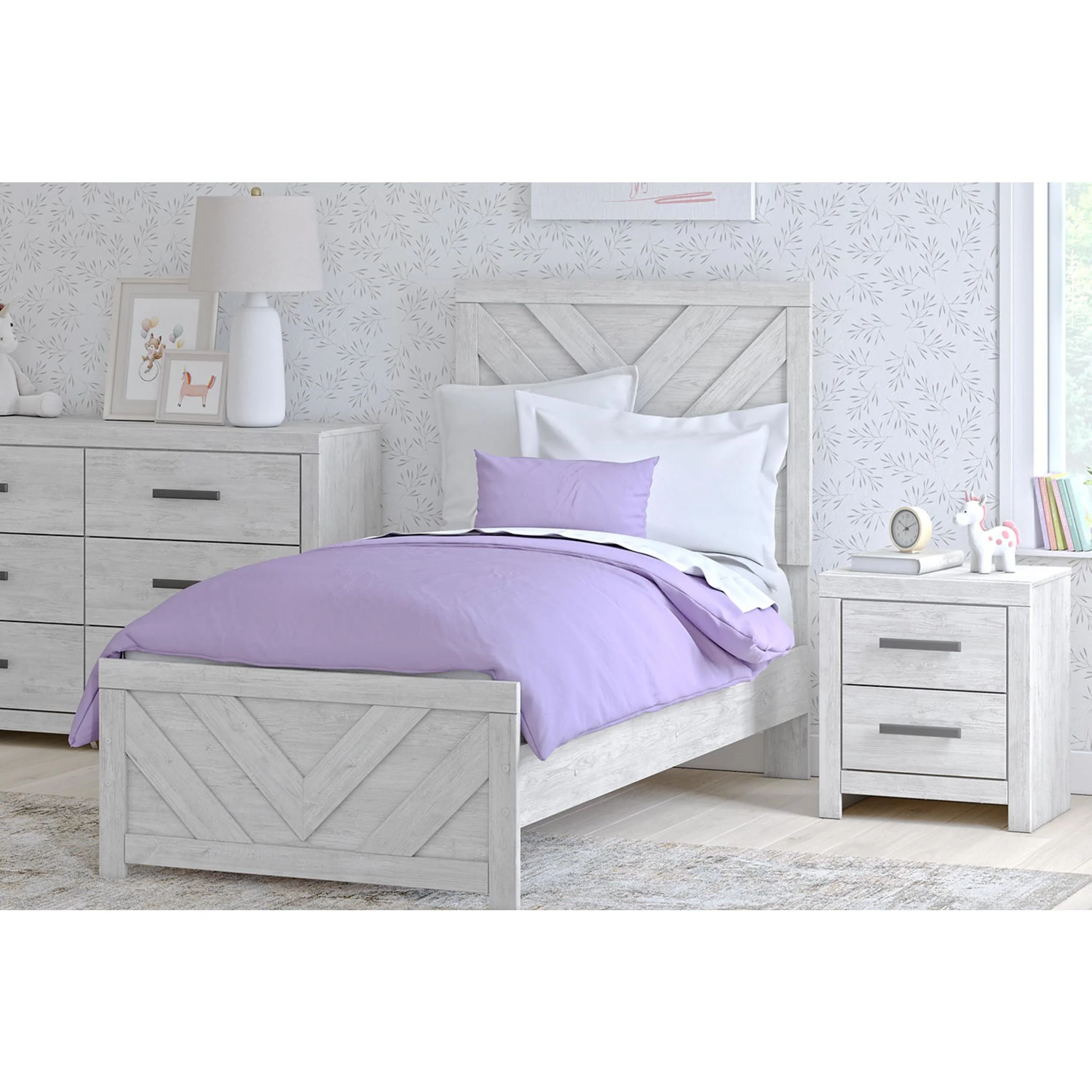 Cayboni Twin Panel Bed - Whitewash - Image 2