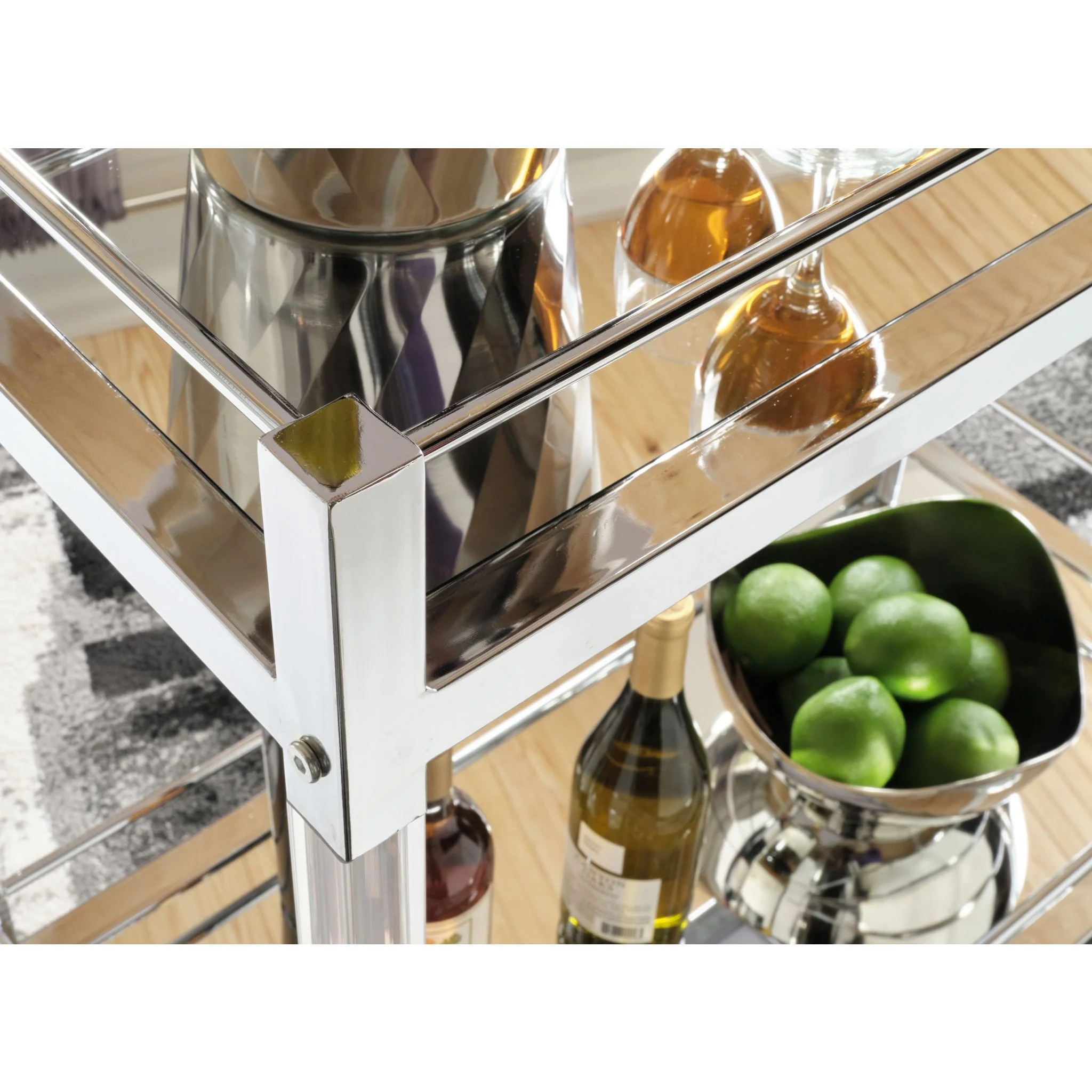 Chaseton Bar Cart - Clear/Silver Finish - Image 4