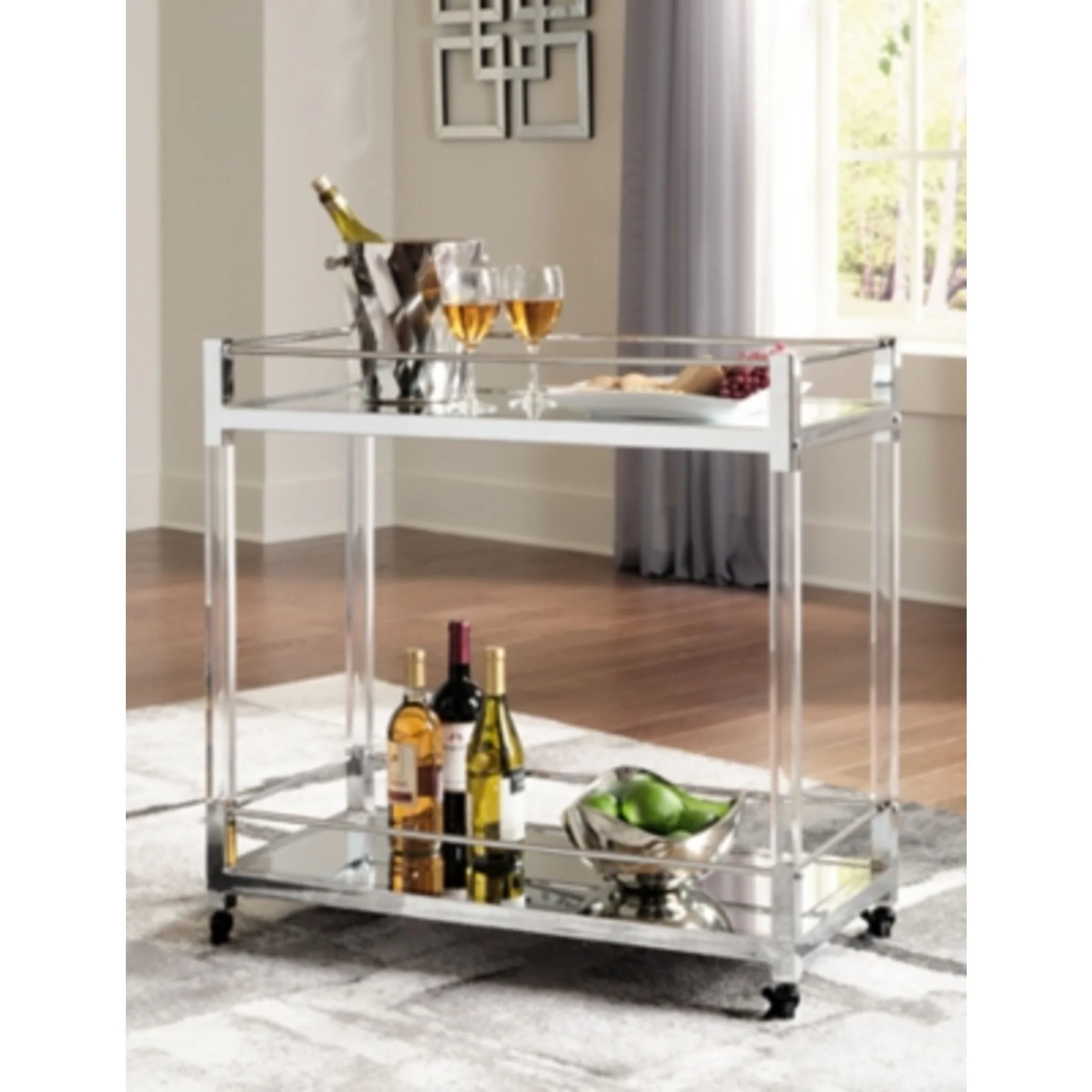 Chaseton Bar Cart - Clear/Silver Finish - Image 8