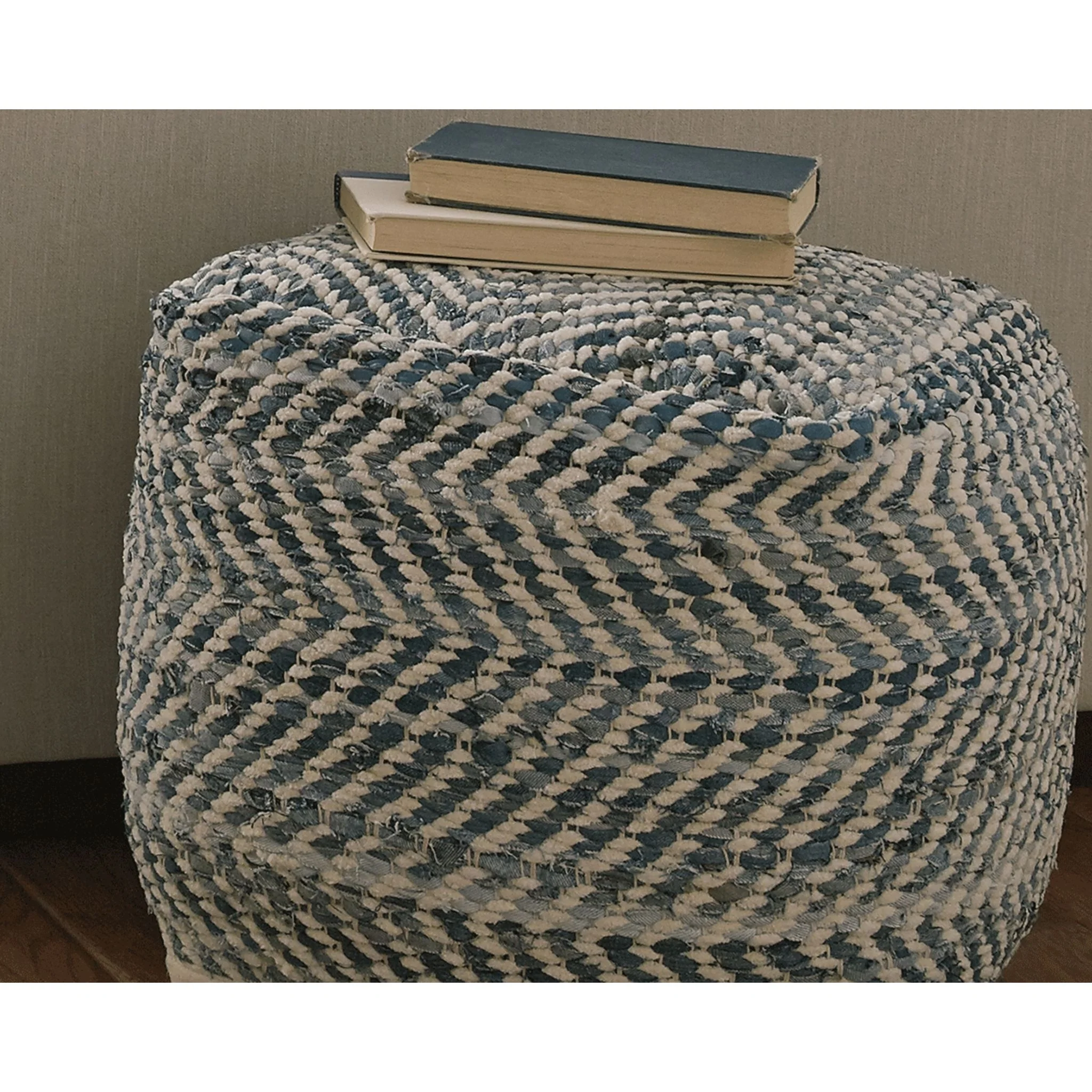 Chevron Pouf - Blue - Image 3
