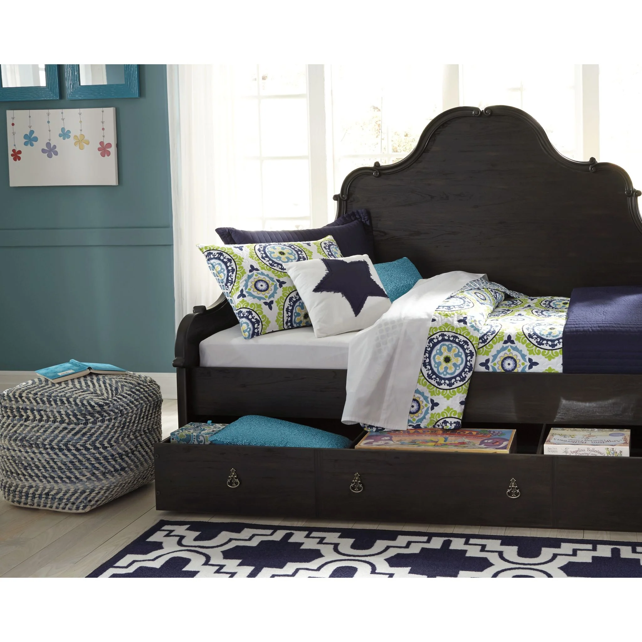 Chevron Pouf - Blue - Image 5