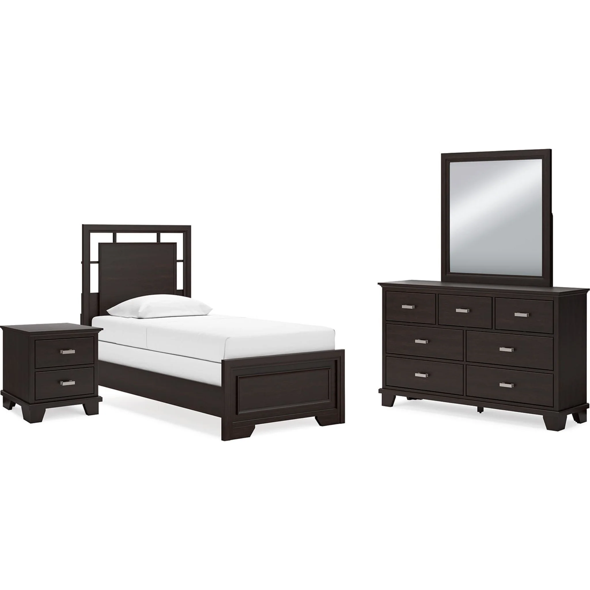 Covetown 6 Piece Twin Panel Bedroom - Dark Brown - Image 3