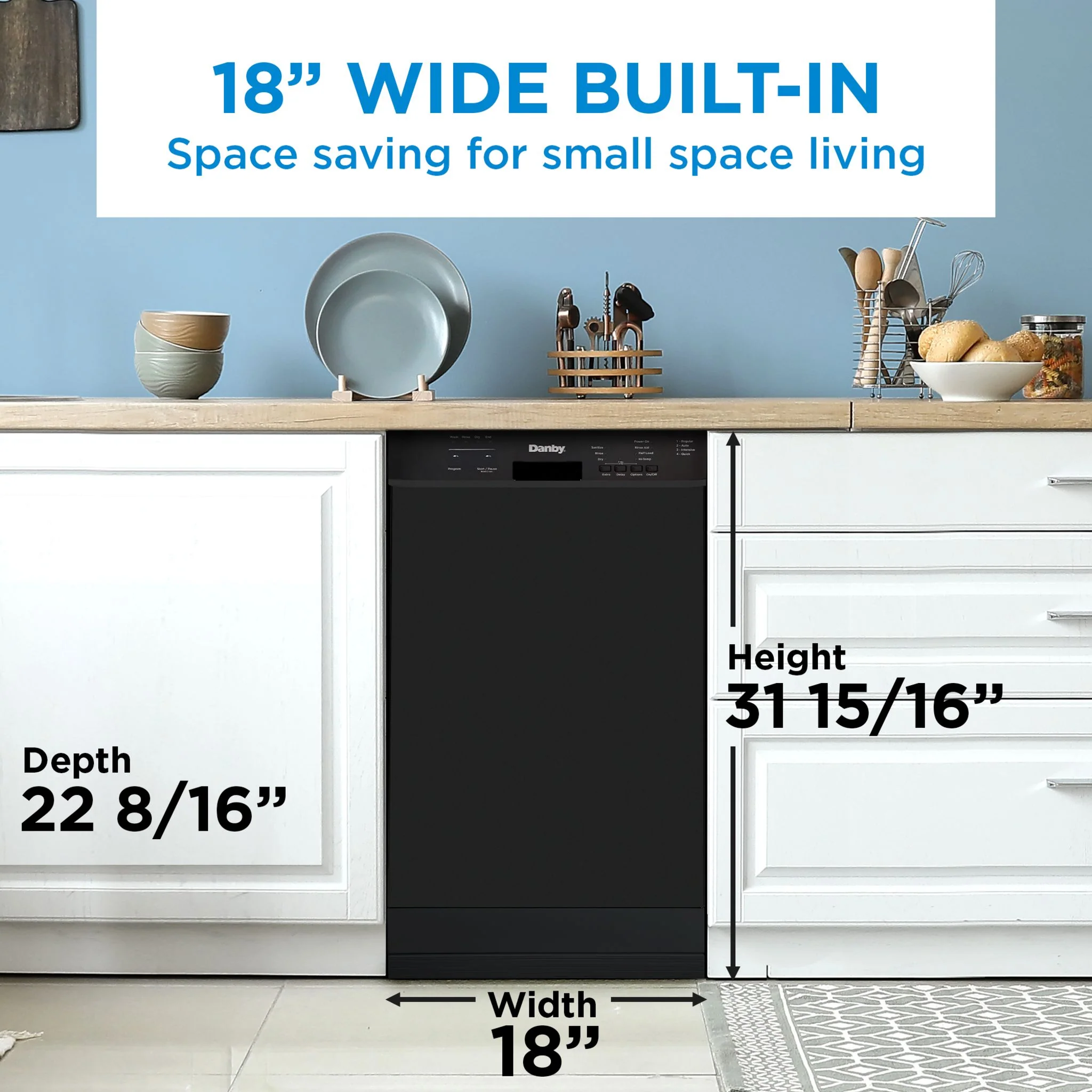 Danby 18? Wide Built-in Dishwasher  -Black (DDW18D1EB) - Image 2