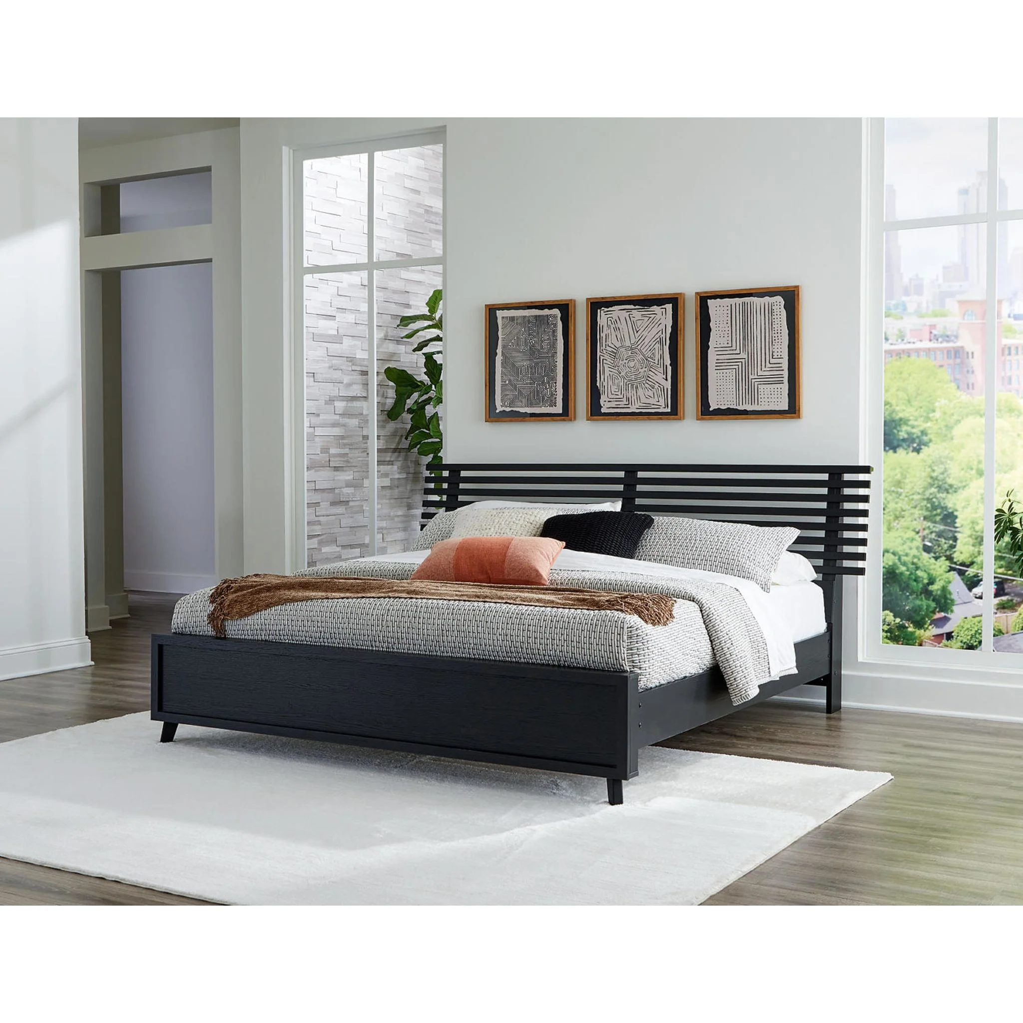 Danziar 6 Piece Slat Platform Bedroom - Black - Image 14