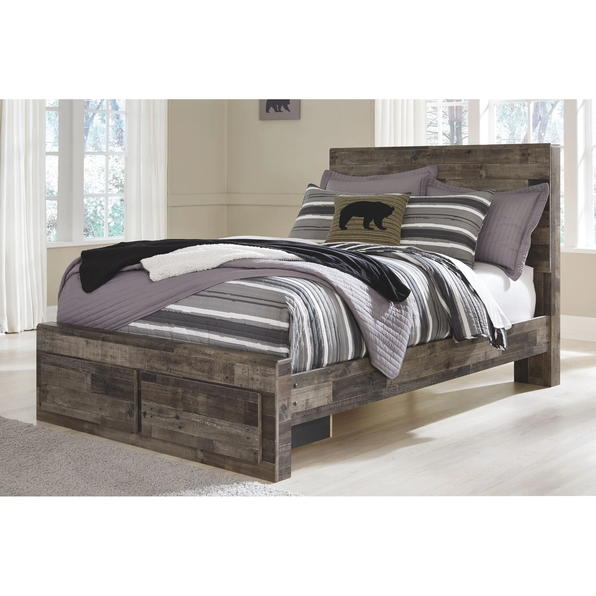 Derekson Full Panel Bed with Footboard Storage - Multi Gray - Image 2
