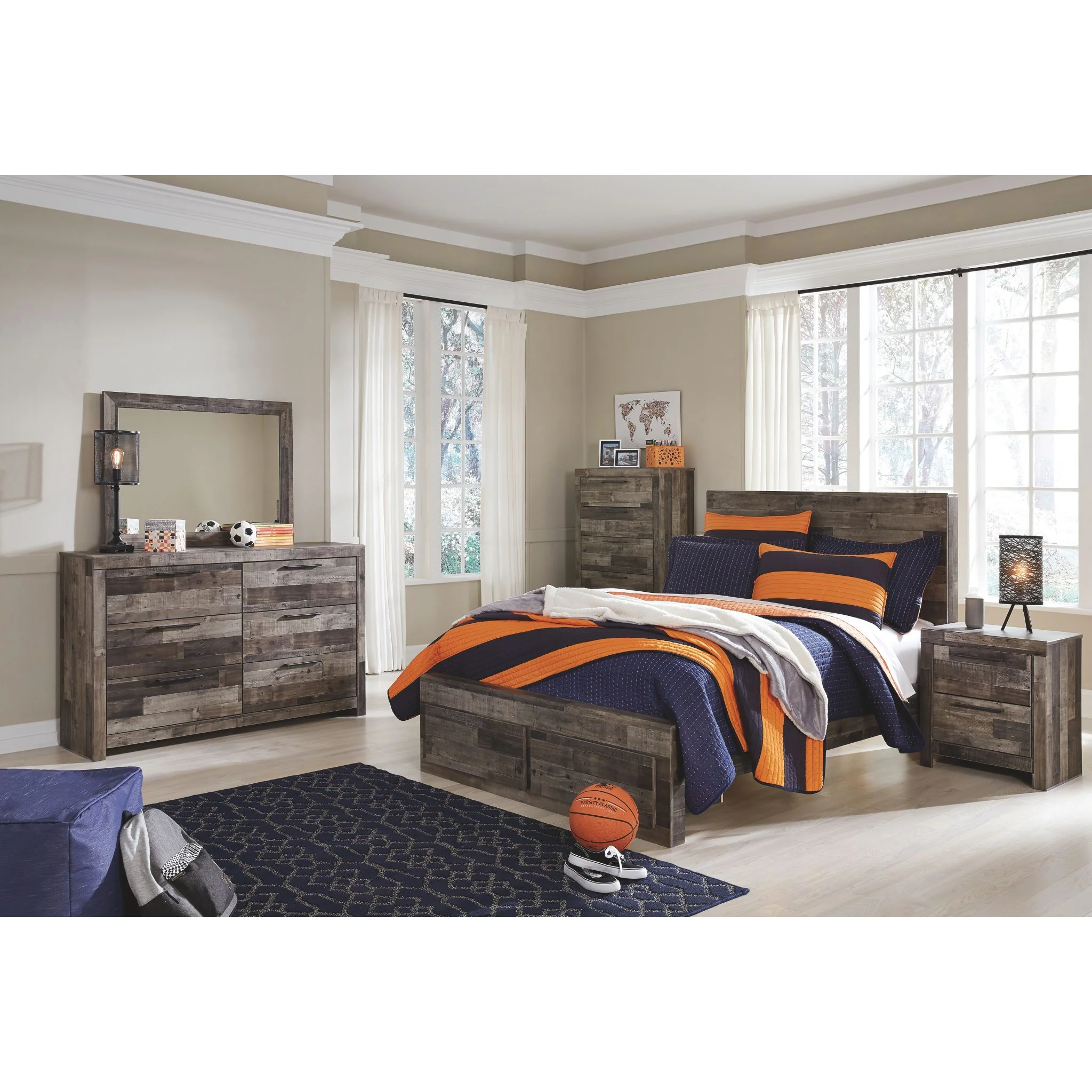 Derekson Full Panel Bed with Footboard Storage - Multi Gray - Image 5
