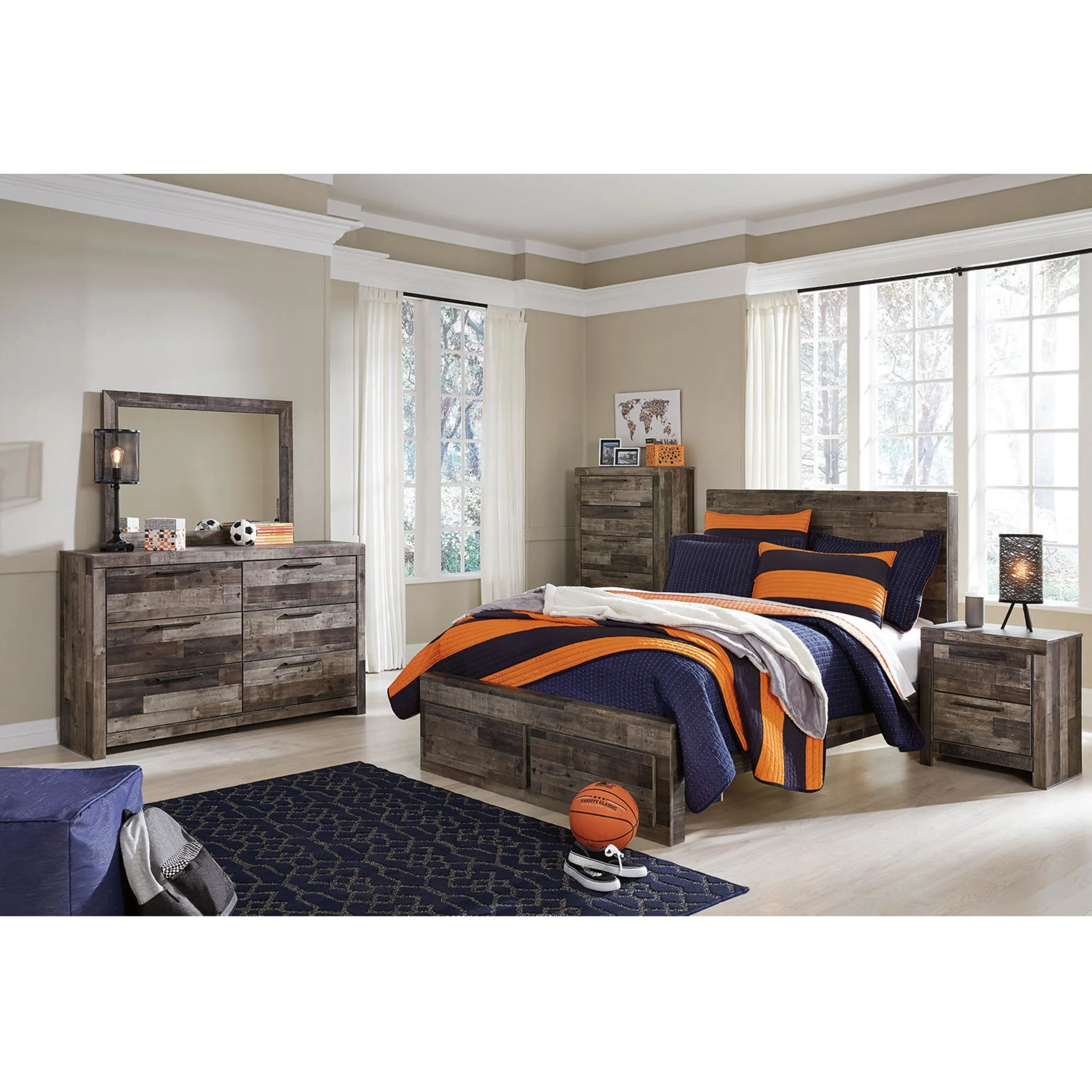 Derekson Full Panel Bed with Footboard Storage - Multi Gray - Image 8