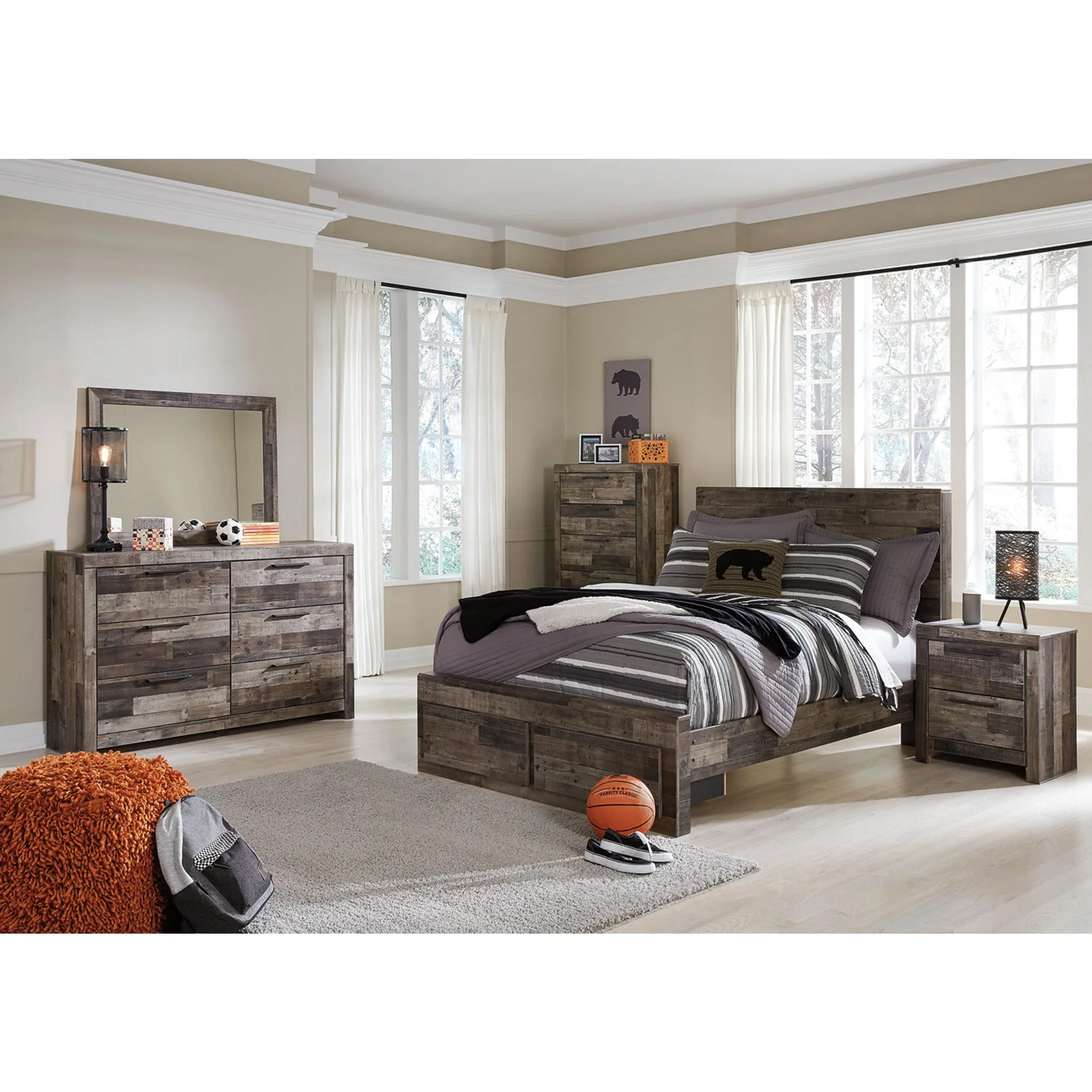 Derekson Full Panel Bed with Footboard Storage - Multi Gray - Image 9
