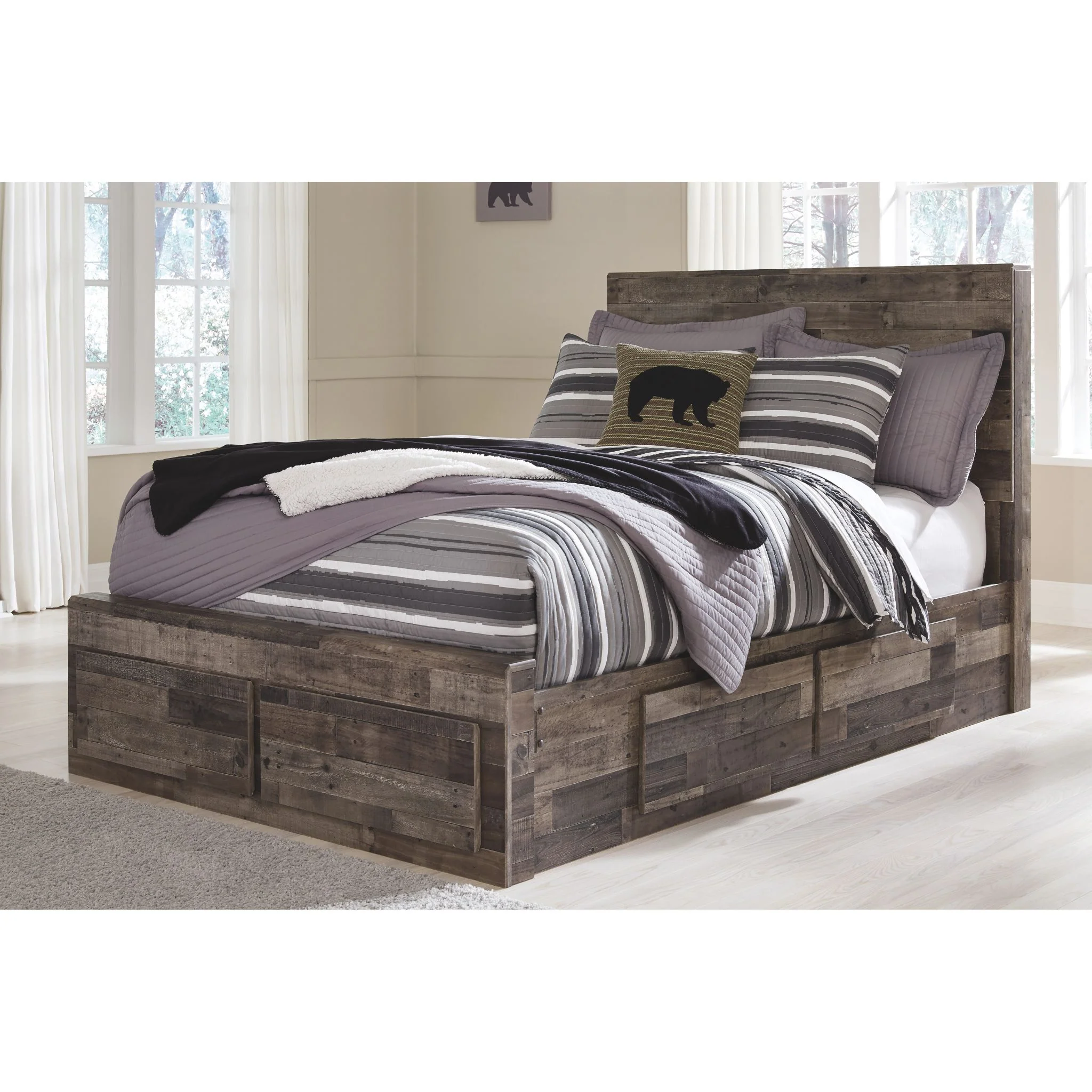 Full Panel Bed with 6 Drawer Storage - Multi Gray - Image 2