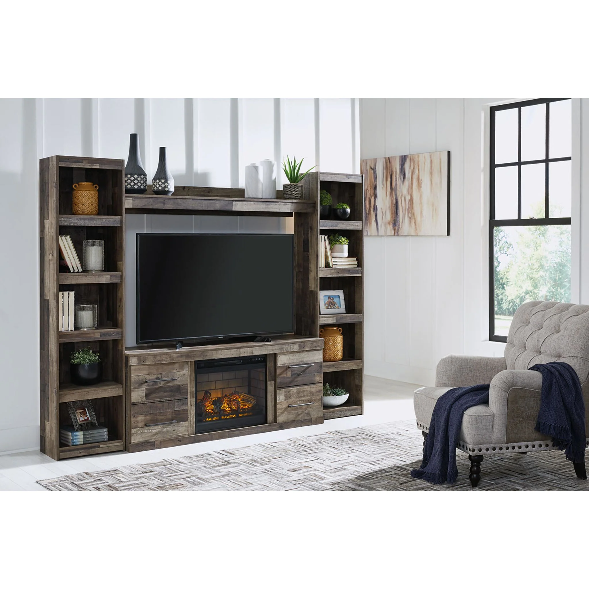 Derekson Entertainment Unit with Fireplace - Multi Gray - Image 2