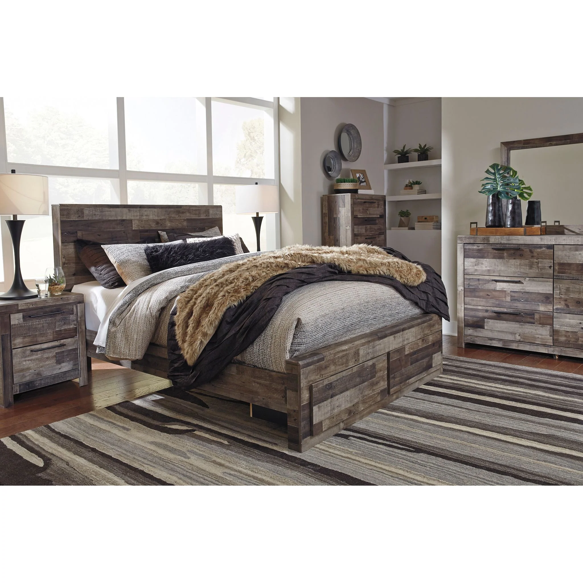 Derekson Panel Bed with Footboard Storage - Multi Gray - Image 5