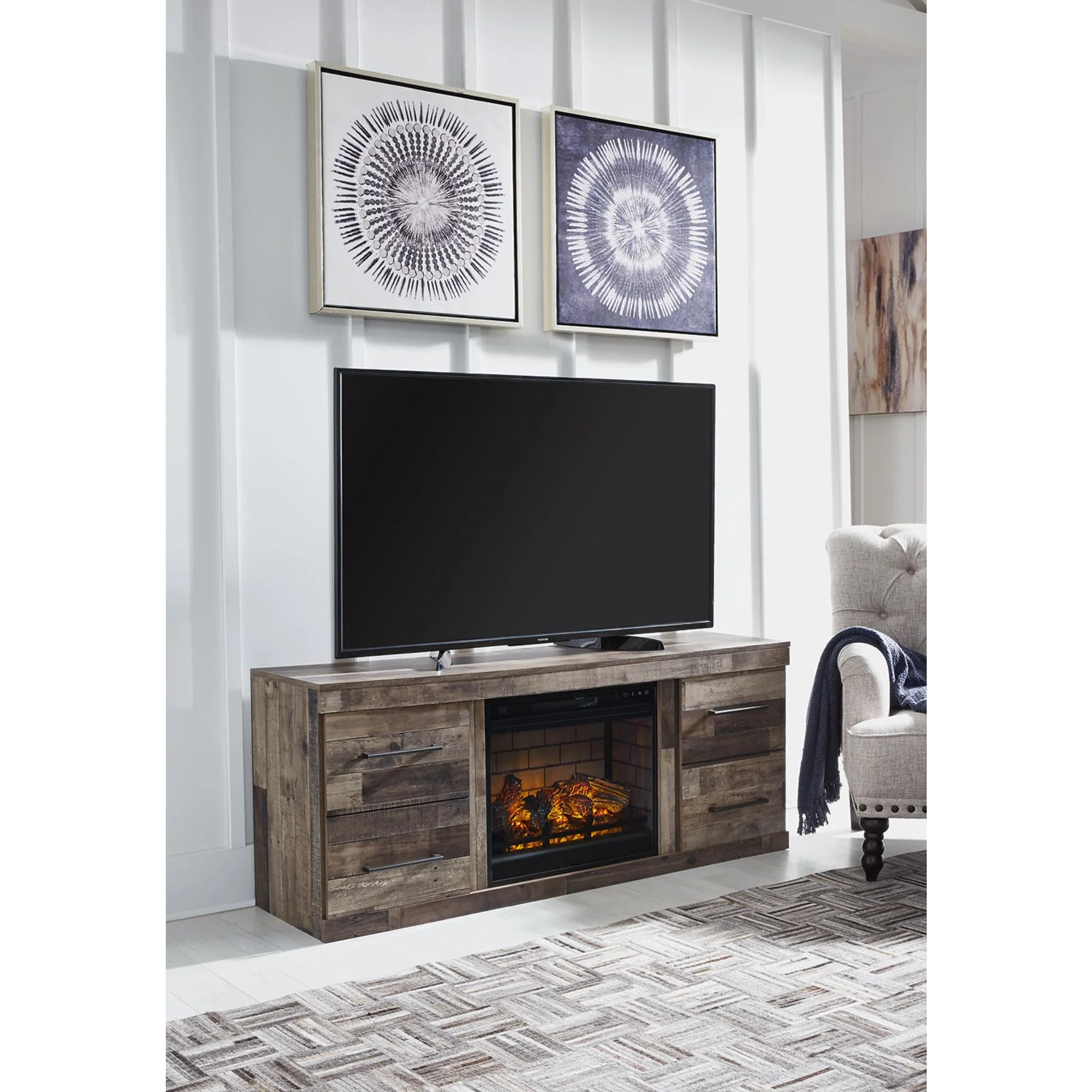 Derekson TV Stand with Fireplace - Multi Gray - Image 5
