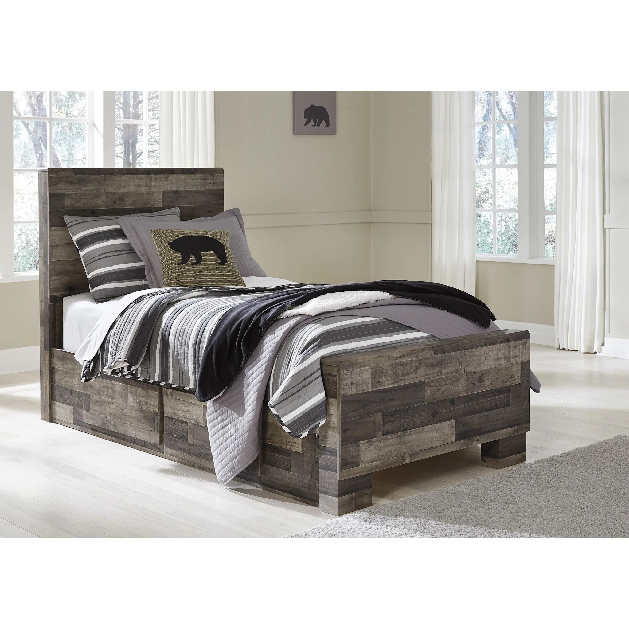 Derekson Twin Panel Bed with 2 Drawer Storage - Multi Gray - Image 2