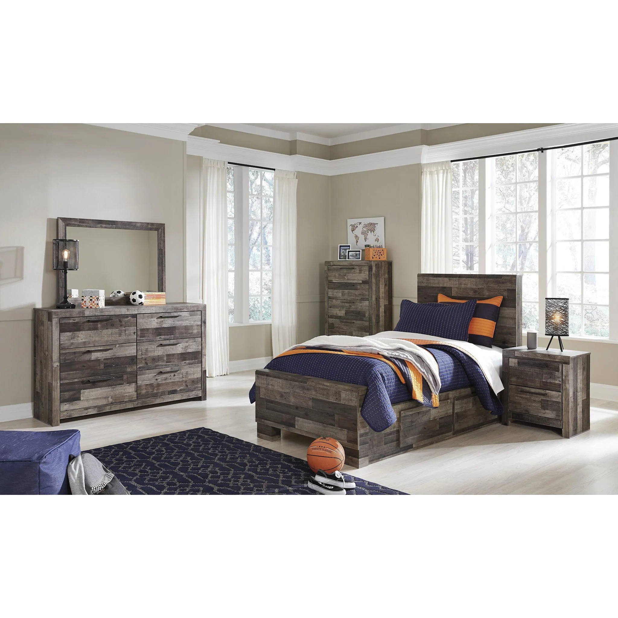 Derekson Twin Panel Bed with 2 Drawer Storage - Multi Gray - Image 4