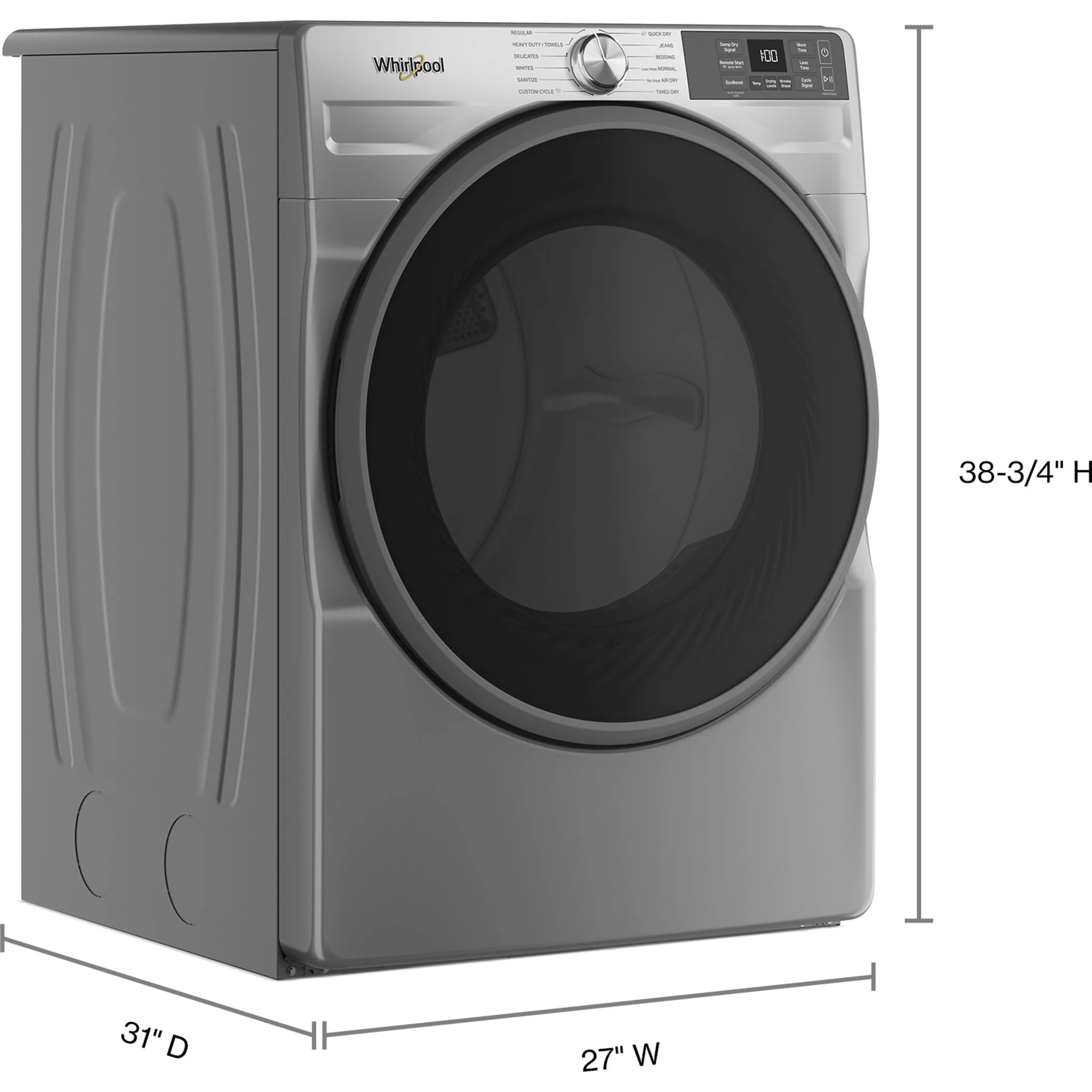 Whirlpool 7.4 cu. ft. Smart Front Load ENERGY STAR Electric Dryer with Wrinkle ShieldOption -Radiant Silver (YWED5720RR) - Image 8