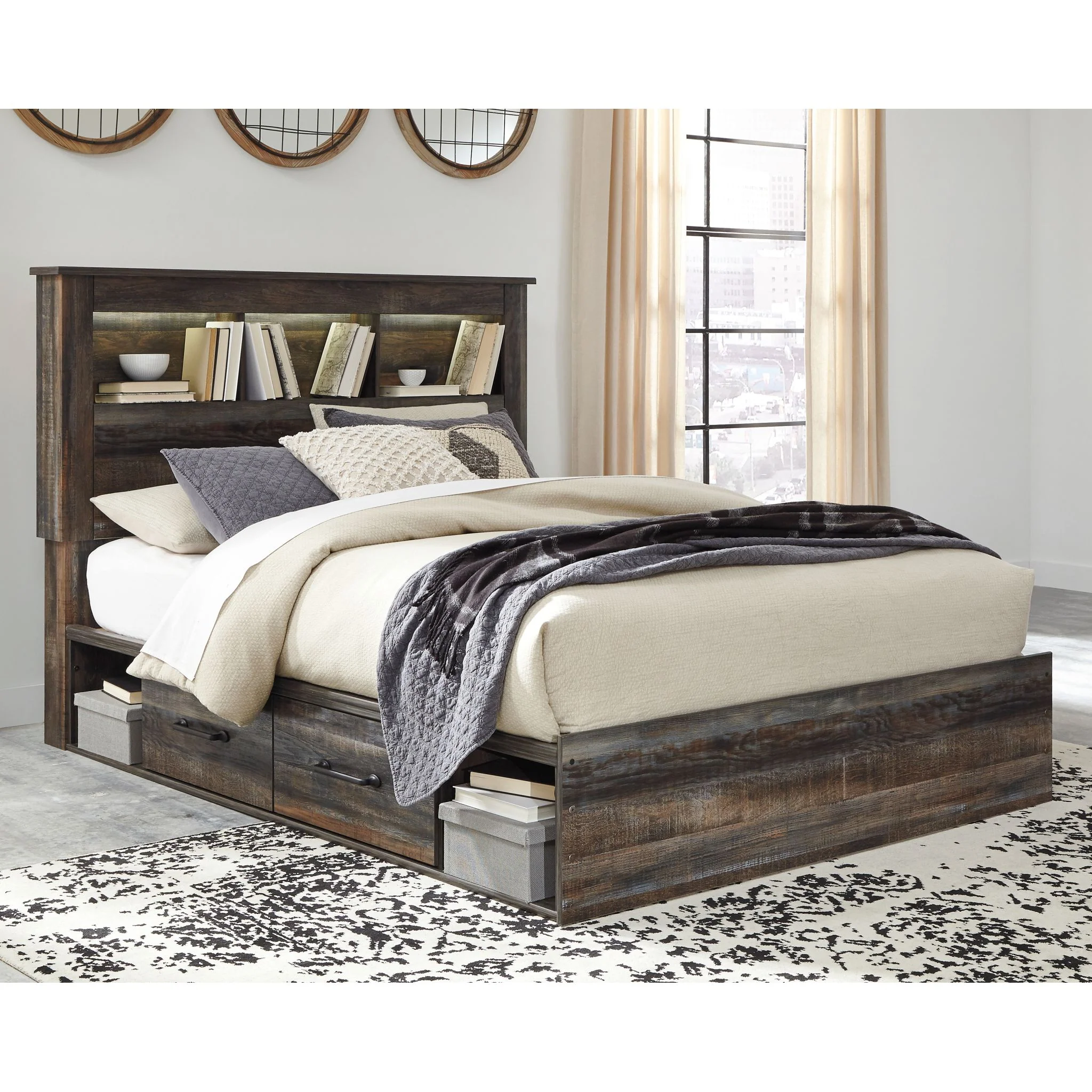 Drystan 5 Piece Queen Bookcase Bed with 4 Drawer Storage Bedroom - Multi - Image 2