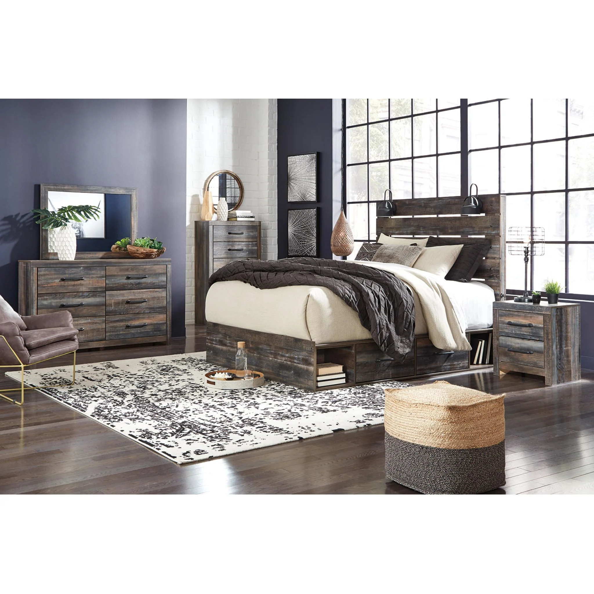 Drystan 6 Piece Panel Bed with 2 Drawer Storage Bedroom - Multi - Image 2