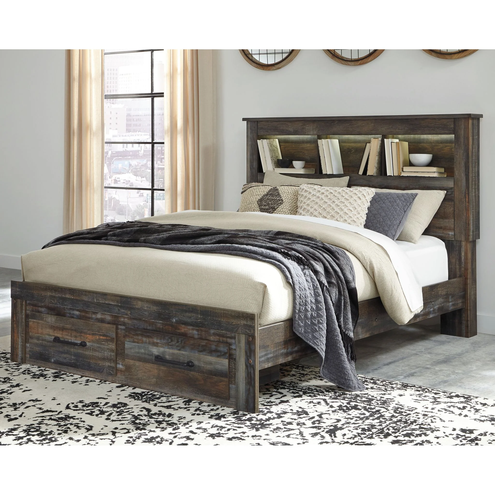 Drystan Bookcase Bed with Footboard Storage - Multi - Image 2