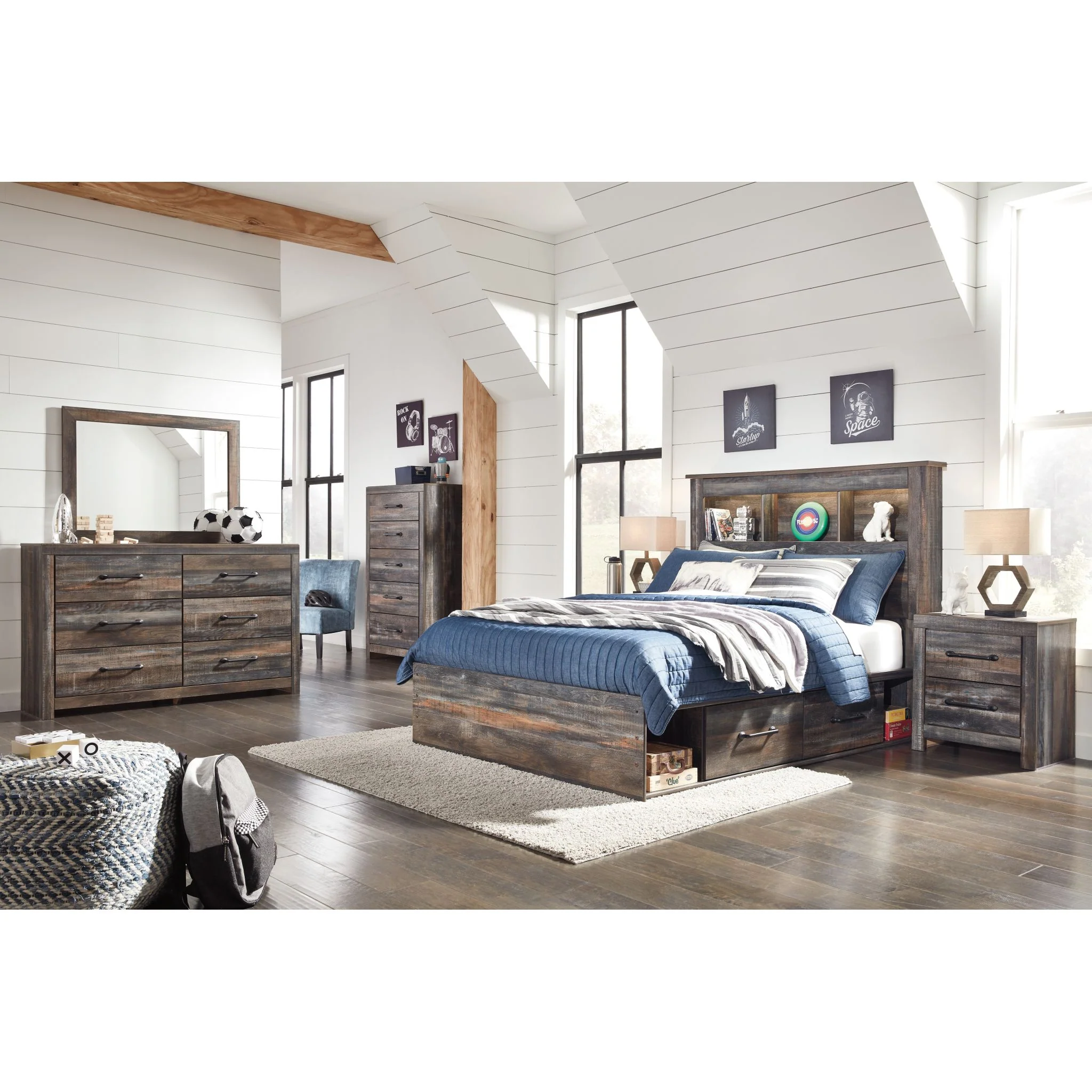 Drystan Full Bookcase Bed with 2 Drawer Storage - Multi - Image 3