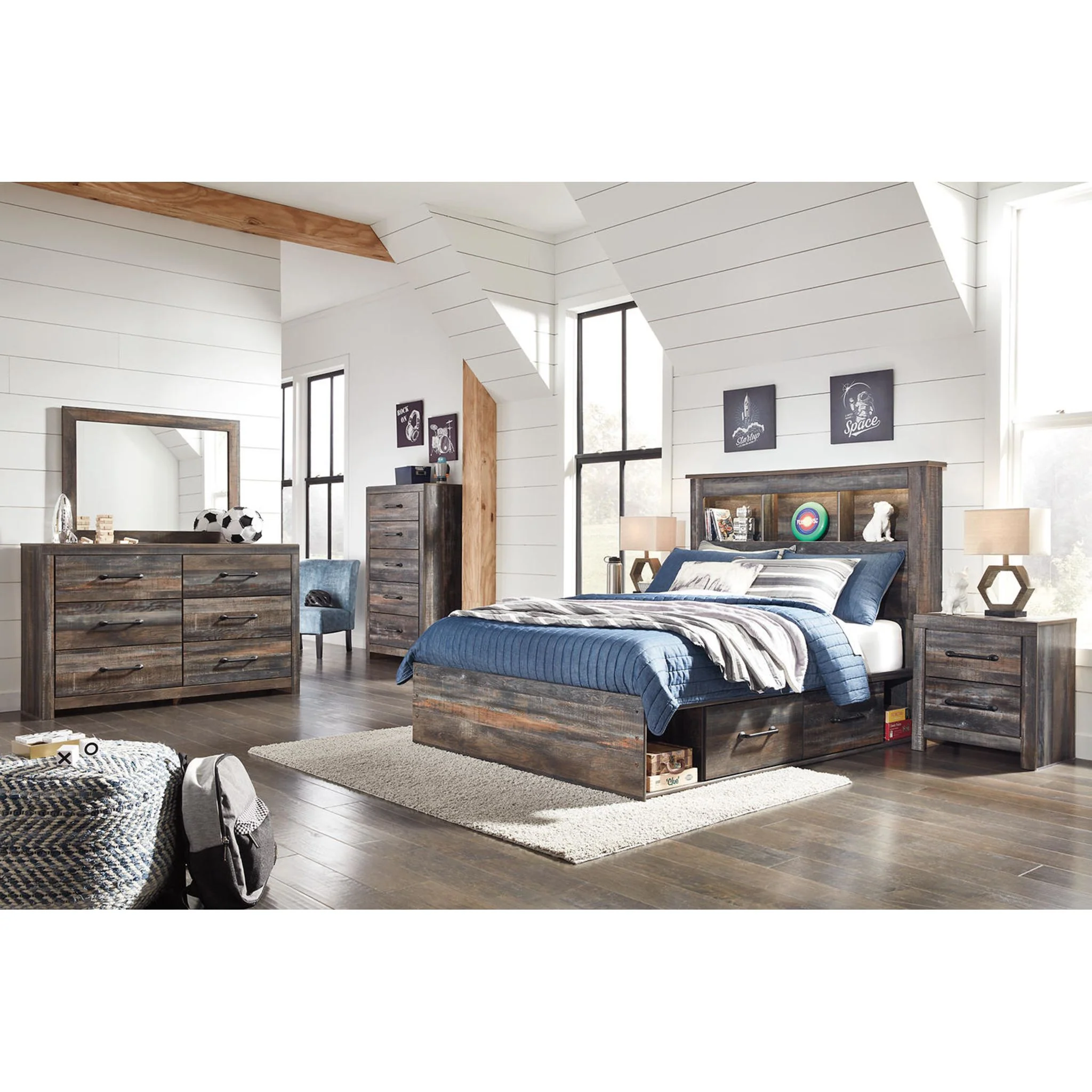 Drystan Full Bookcase Bed with 2 Drawer Storage - Multi - Image 5