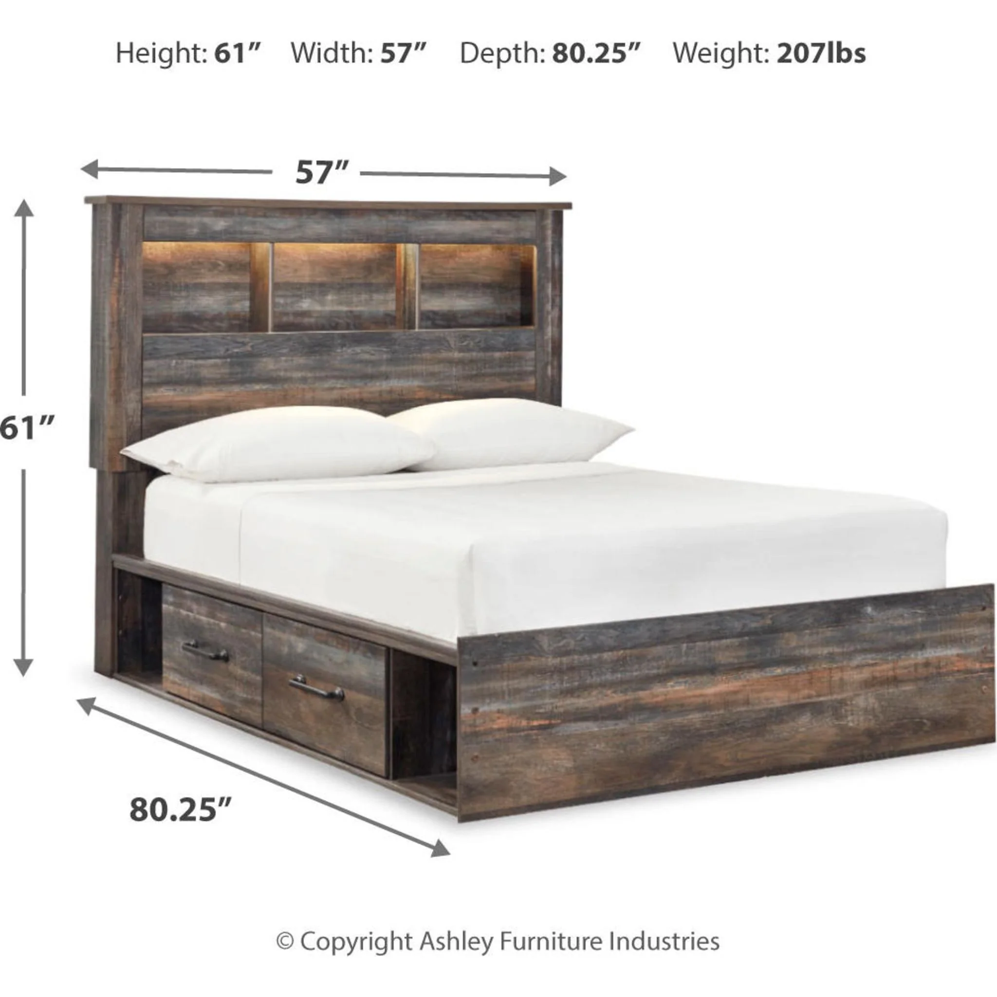 Drystan Full Bookcase Bed with 2 Drawer Storage - Multi - Image 8