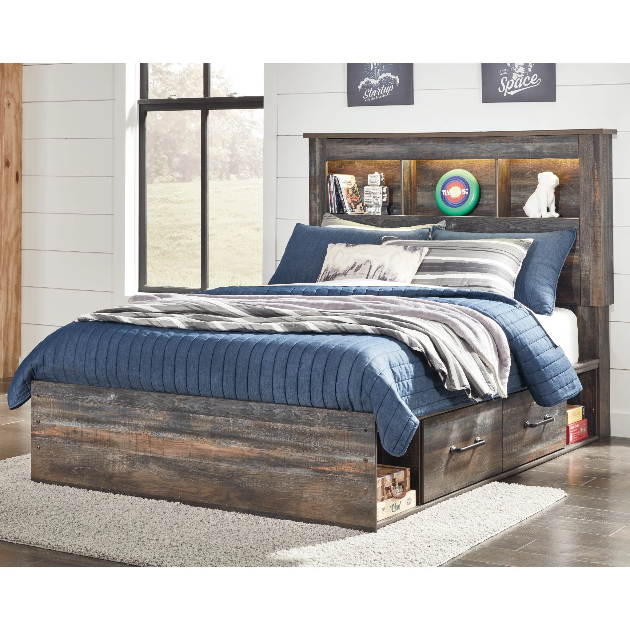 Drystan Full Bookcase Bed with 4 Drawer Storage - Multi - Image 2