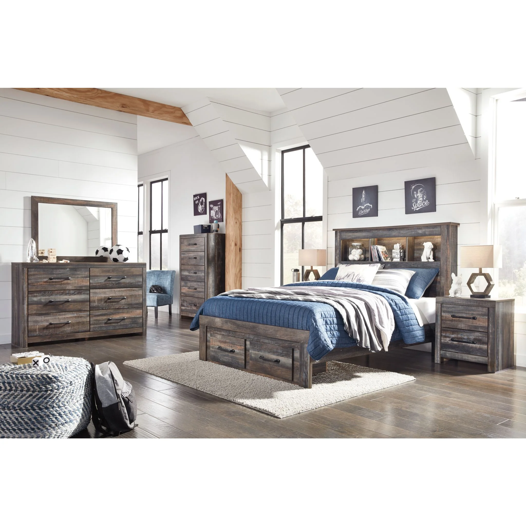 Drystan Full Bookcase Bed with Footboard Storage - Multi - Image 4