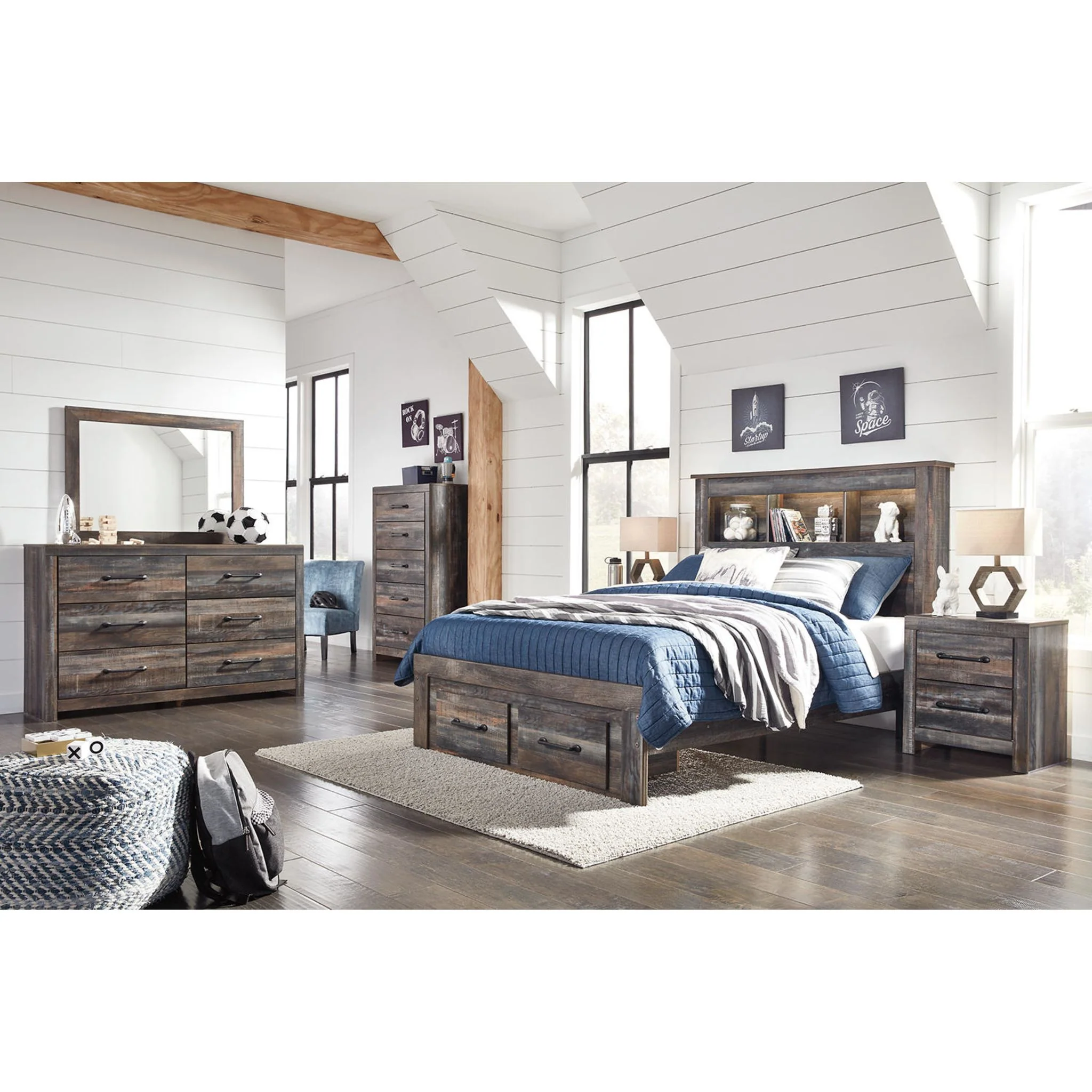 Drystan Full Bookcase Bed with Footboard Storage - Multi - Image 6