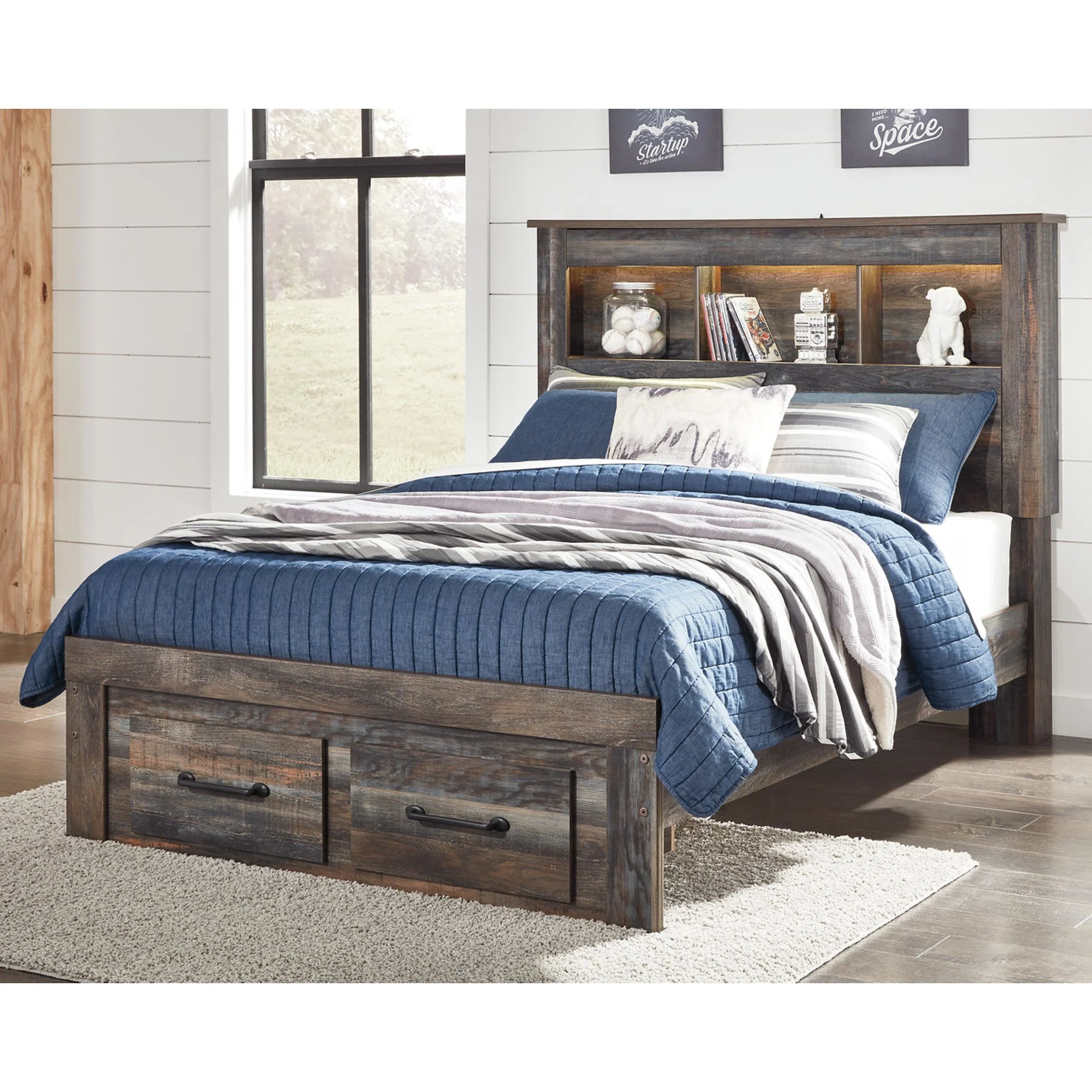 Drystan Full Bookcase Bed with Footboard Storage - Multi - Image 7