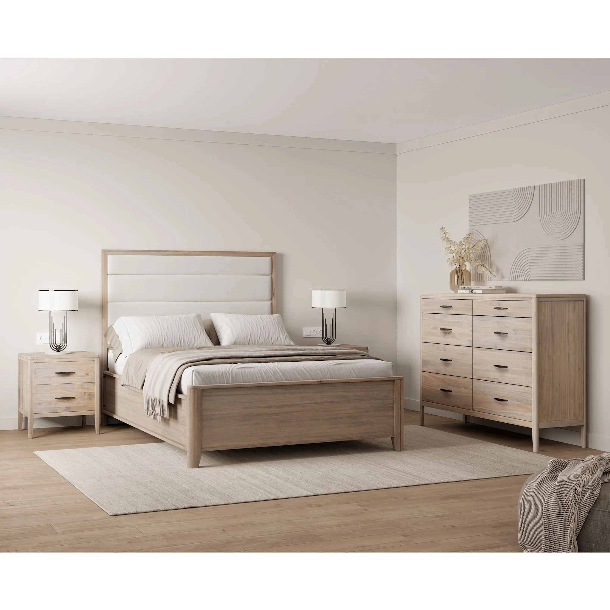 Ellesmere 6 Piece Full Panel Bedroom - Champagne/White