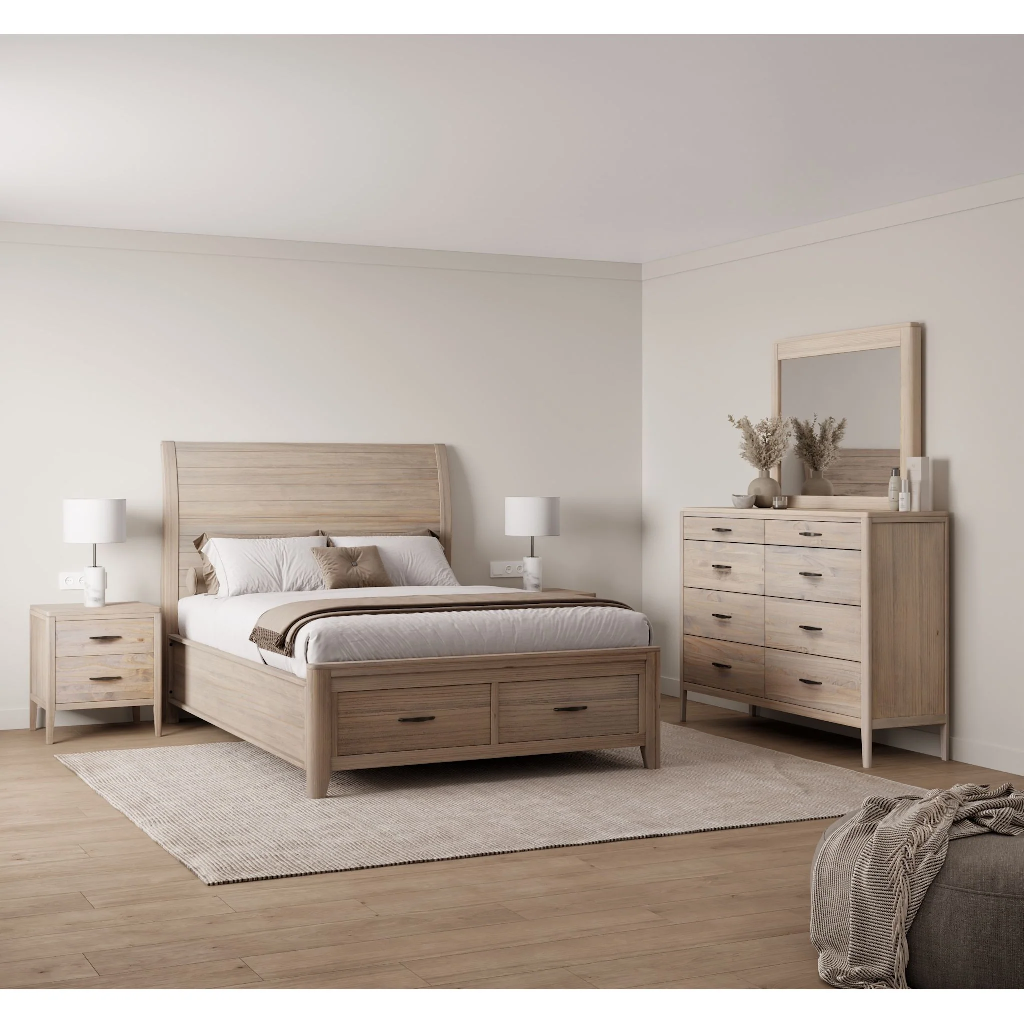 Ellesmere 6 Piece Full Sleigh Storage Bedroom - Champagne