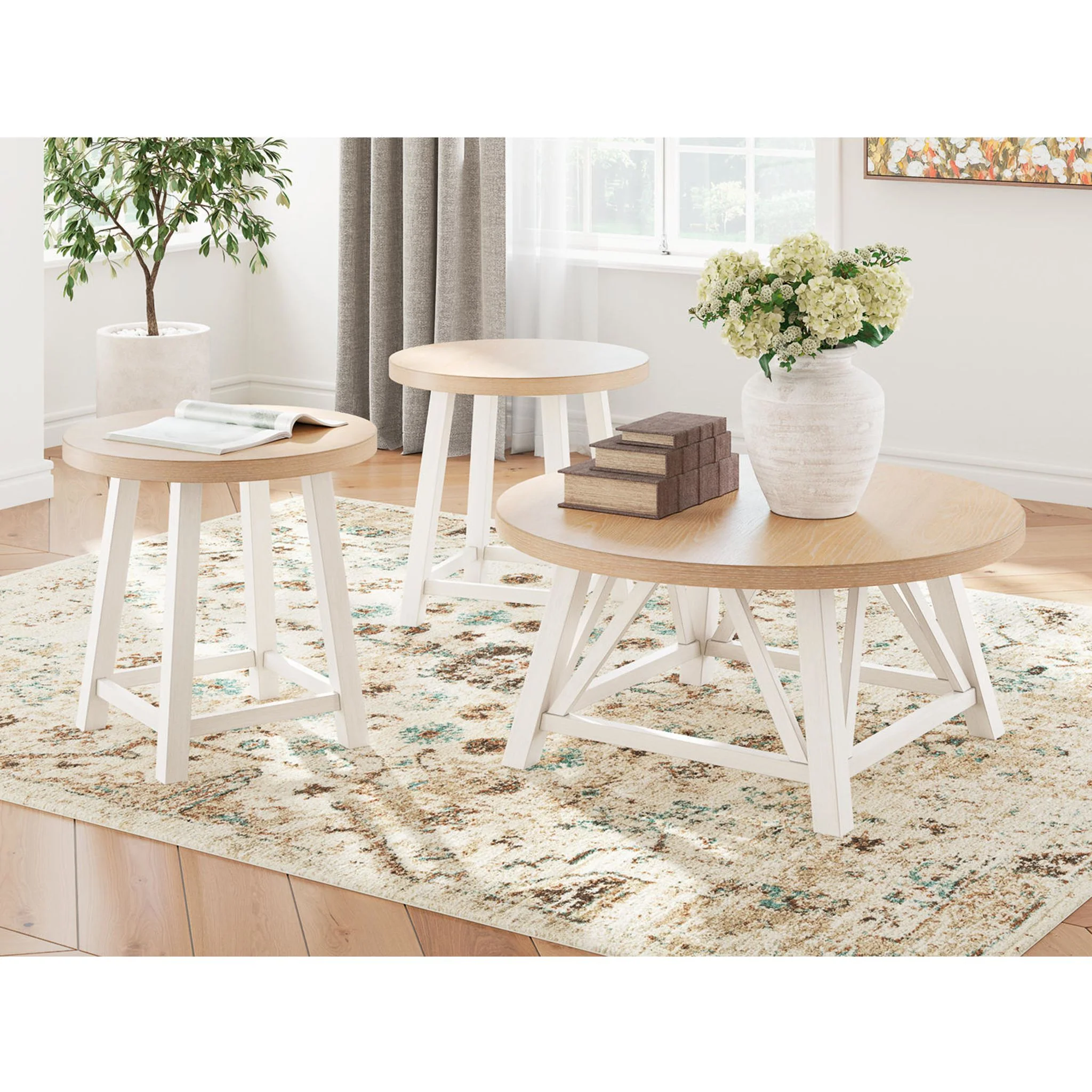 Fawndell 3 Pack Tables - Antique White/Brown - Image 2