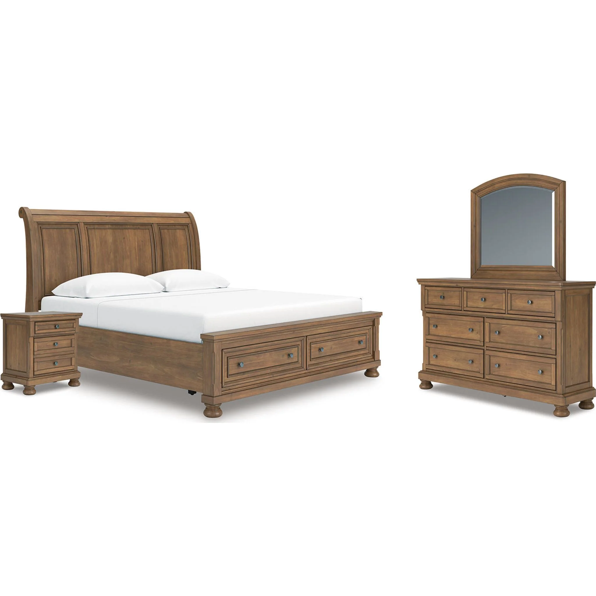Feddinger 6 Piece Sleigh Storage Bedroom - Medium Brown - Image 31
