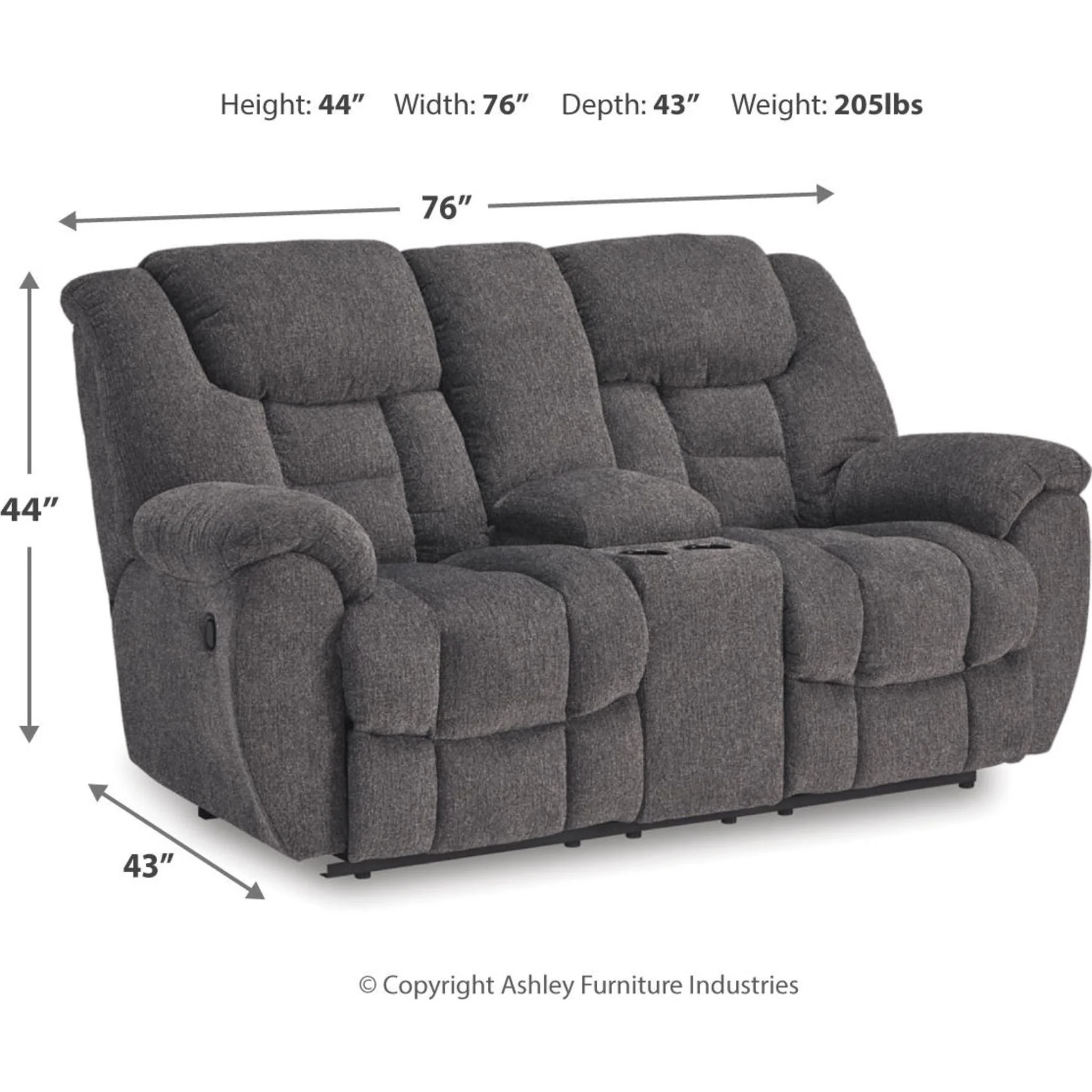 Foreside Reclining Loveseat with Console - Charcoal - Image 3