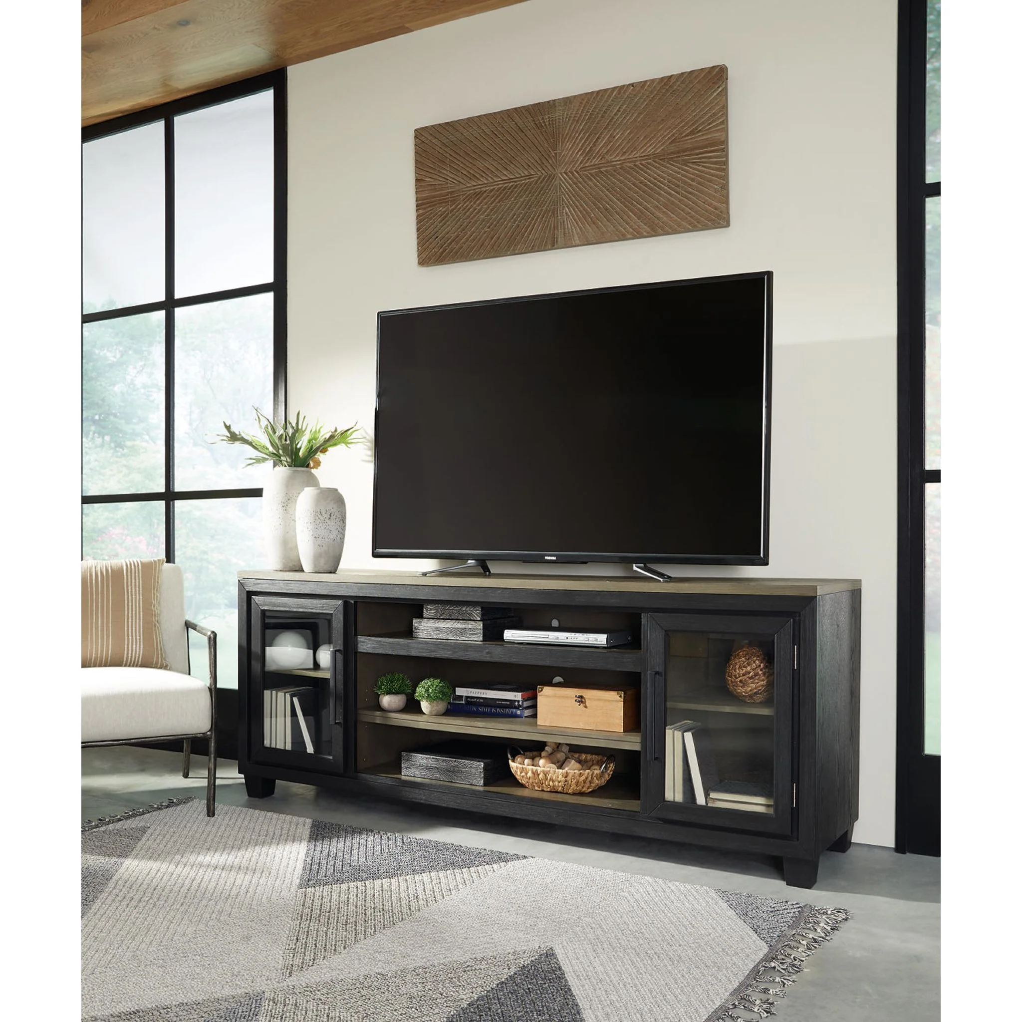Foyland TV Stand - Black/Brown - Image 2
