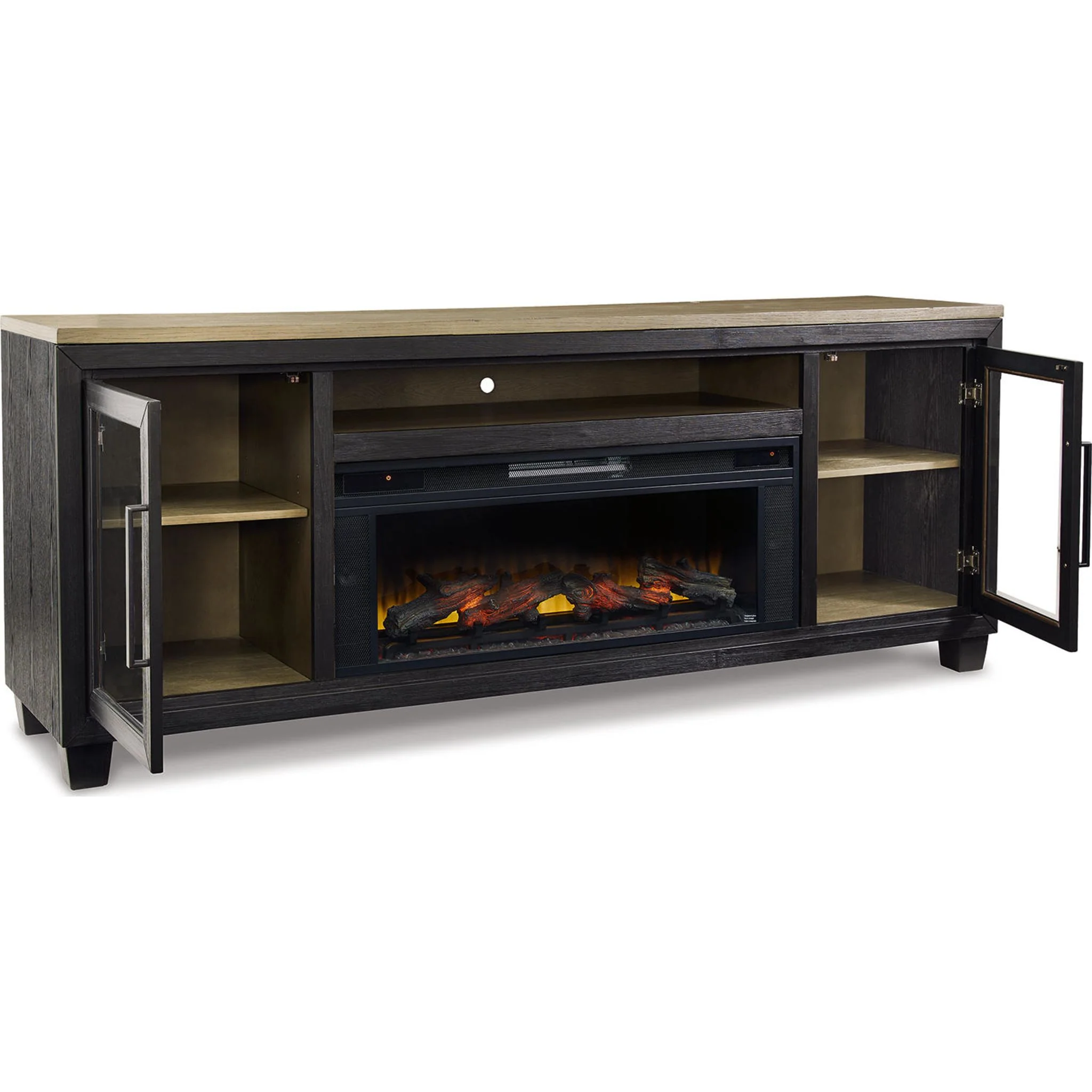 Foyland TV Stand with Fireplace - Black/Brown - Image 12