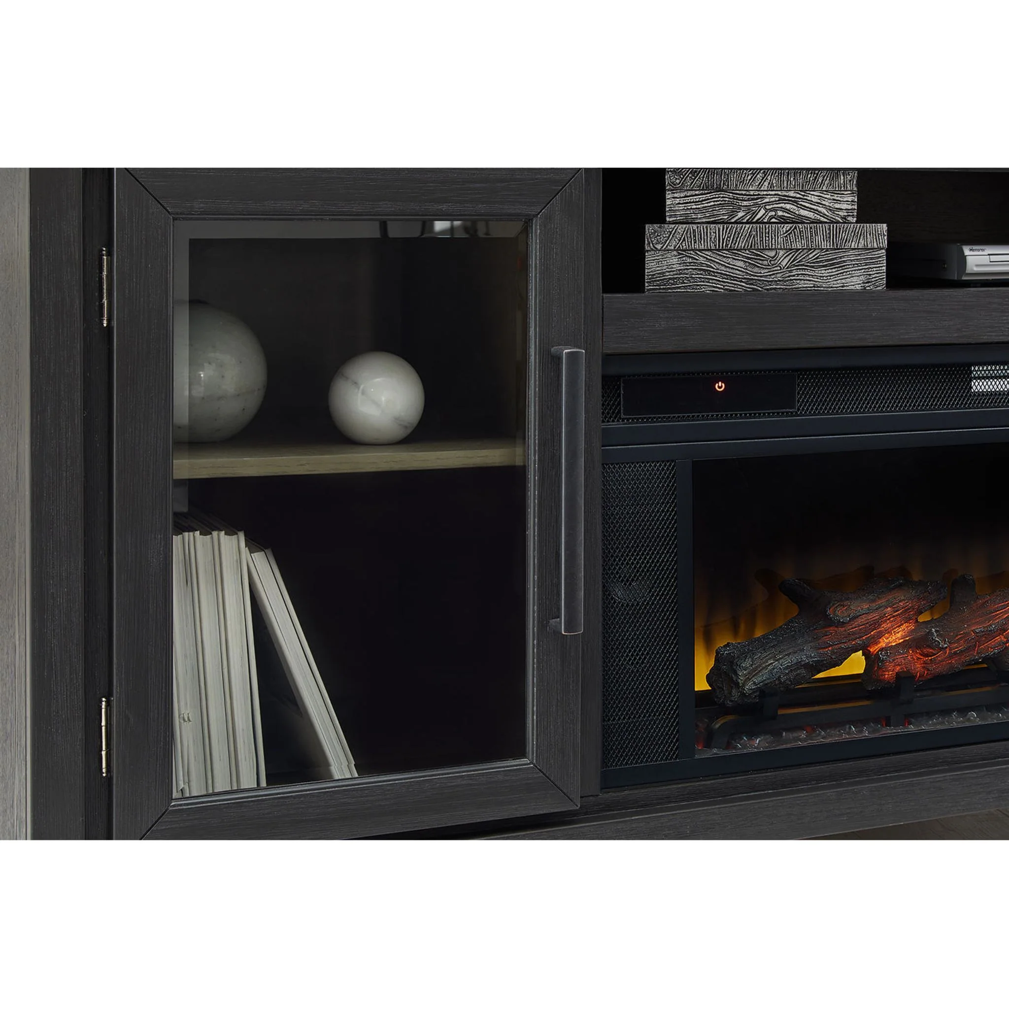 Foyland TV Stand with Fireplace - Black/Brown - Image 13