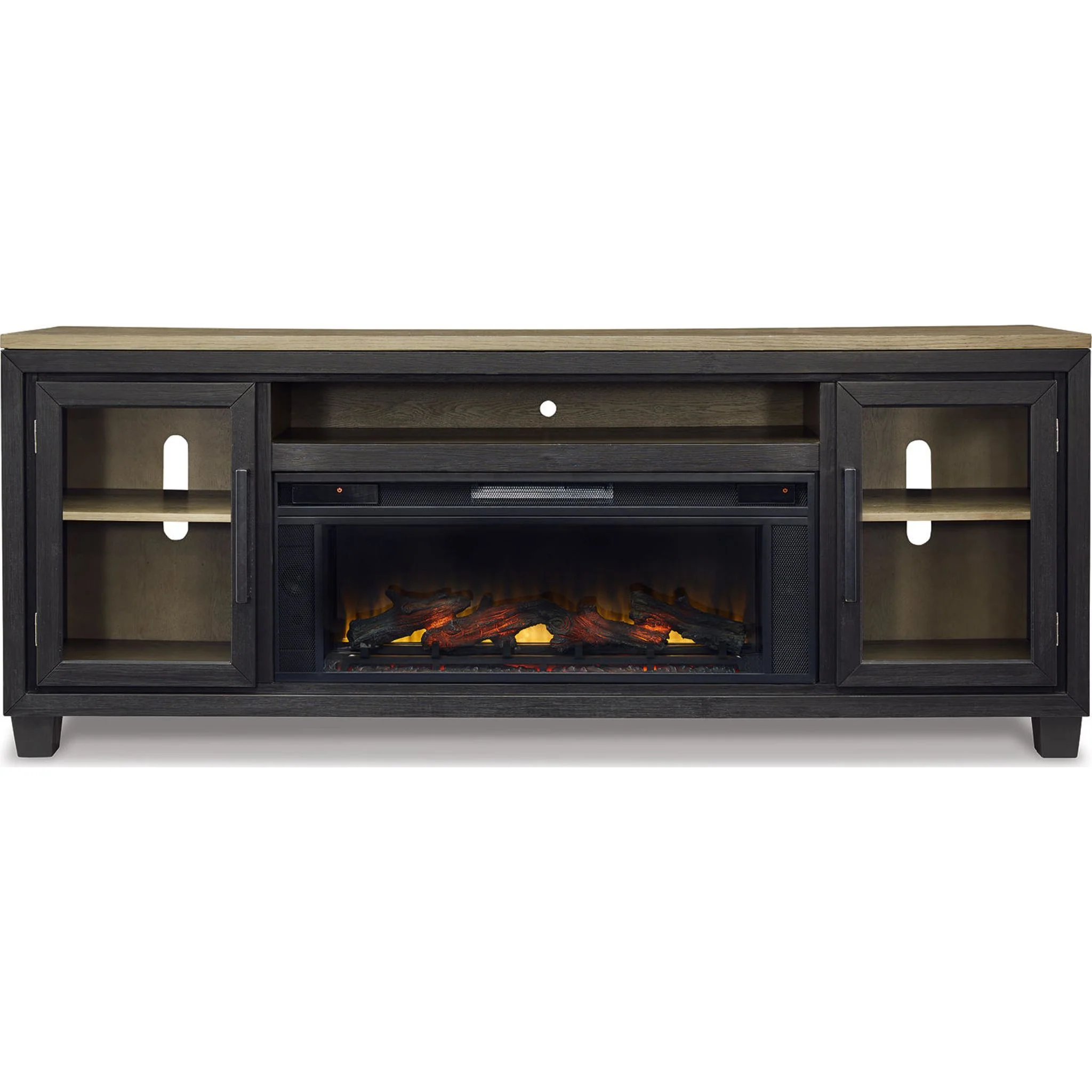 Foyland TV Stand with Fireplace - Black/Brown - Image 14