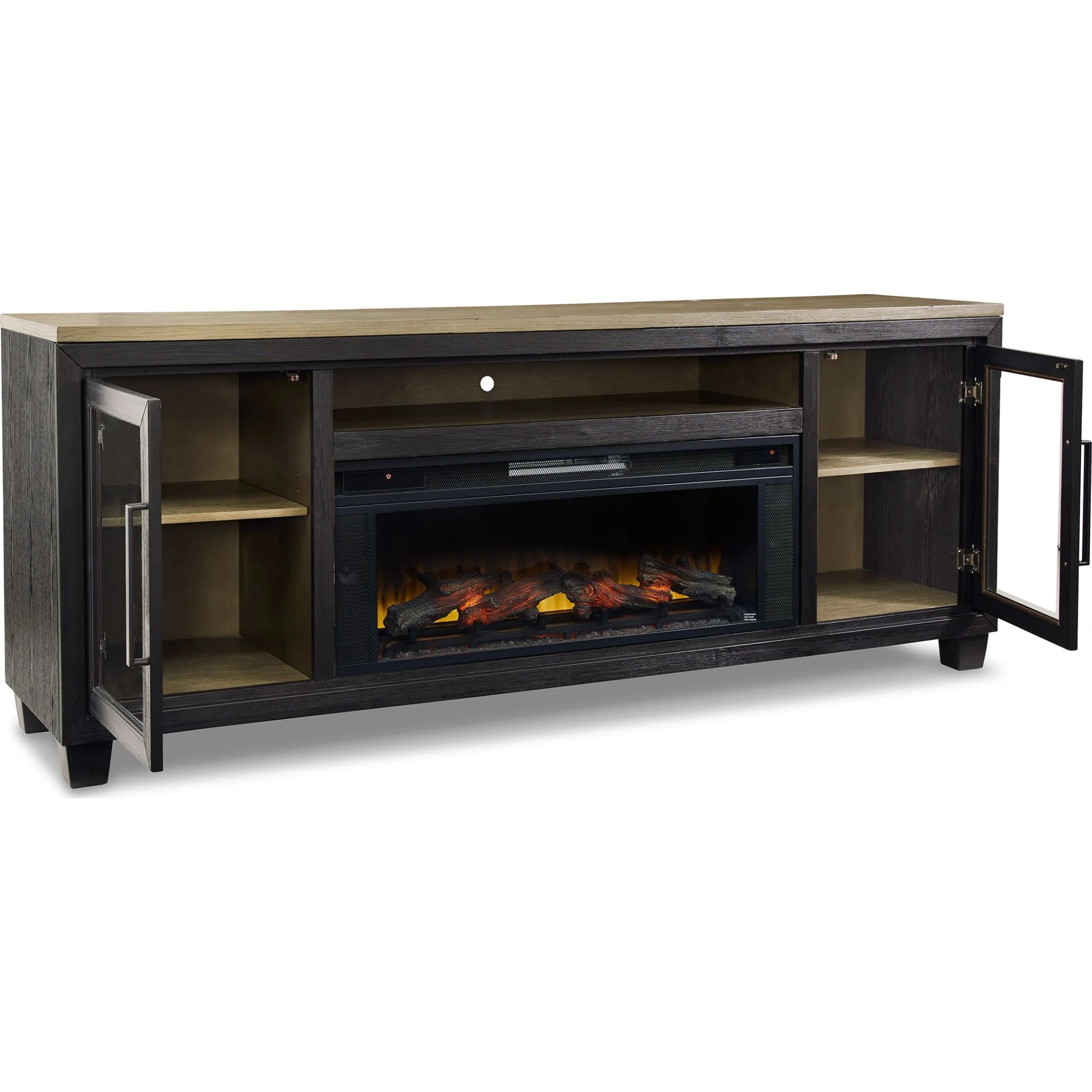 Foyland TV Stand with Fireplace - Black/Brown - Image 3