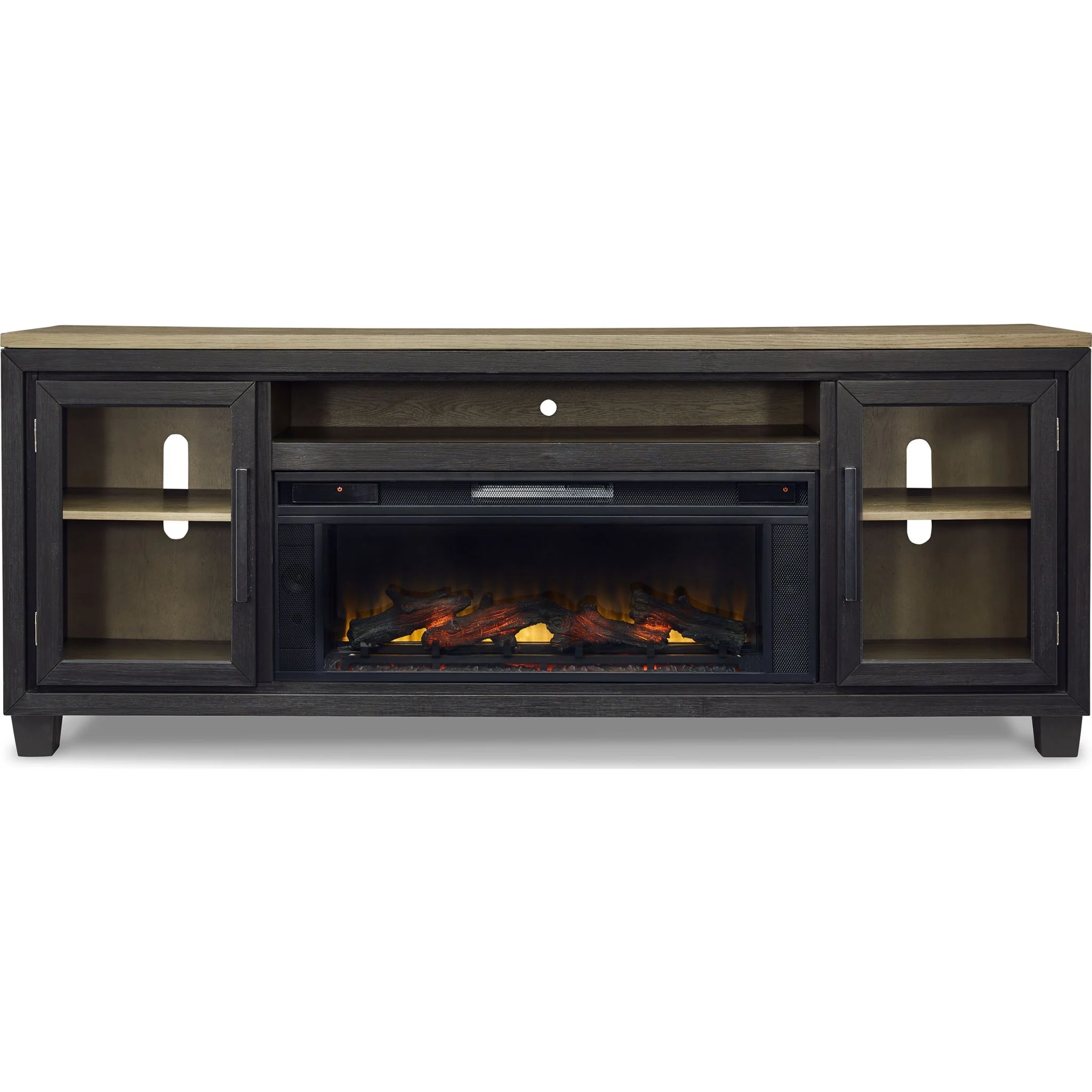 Foyland TV Stand with Fireplace - Black/Brown - Image 4