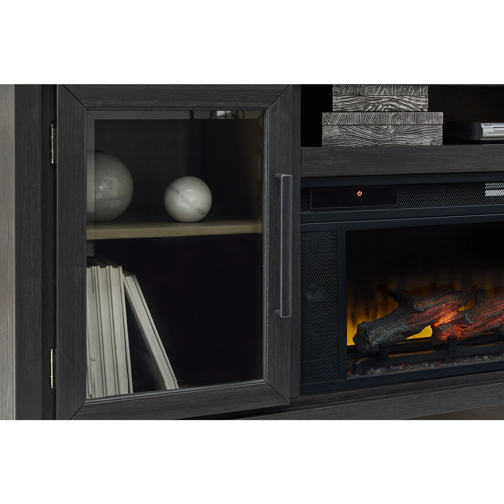 Foyland TV Stand with Fireplace - Black/Brown - Image 6