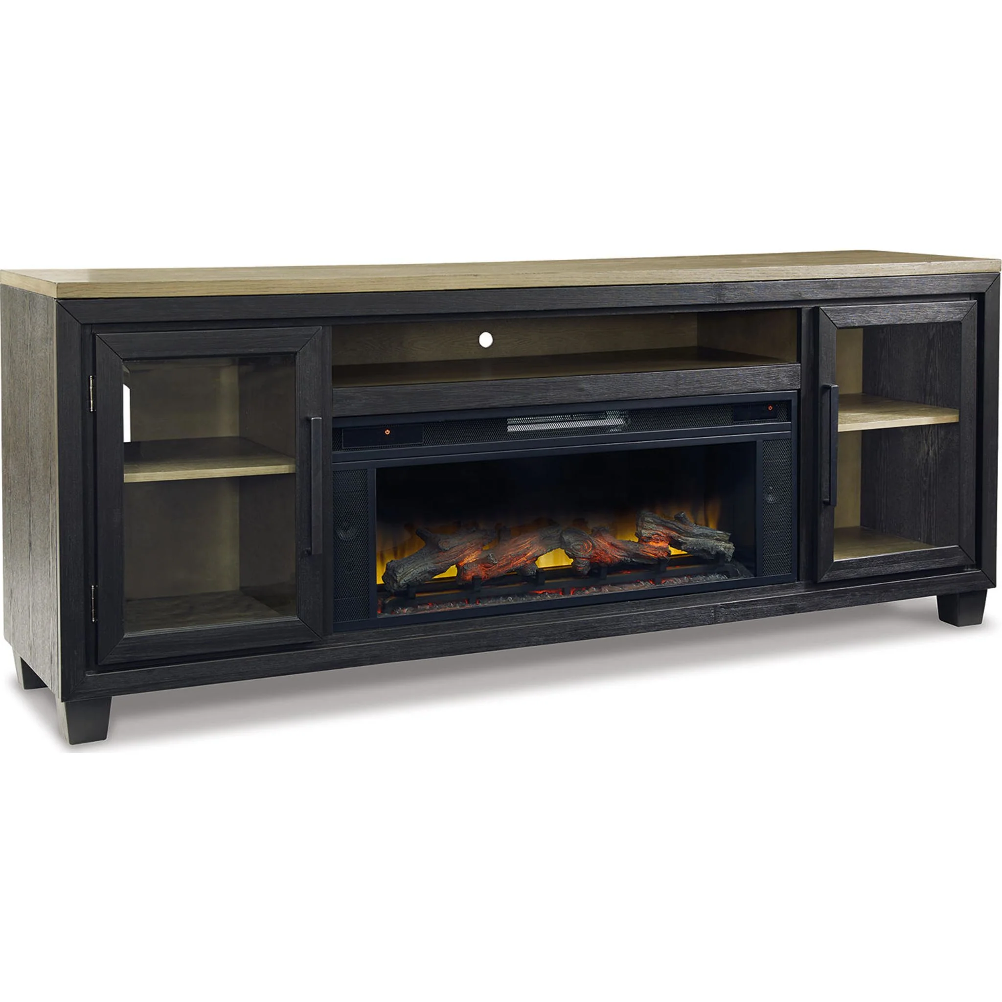 Foyland TV Stand with Fireplace - Black/Brown - Image 9