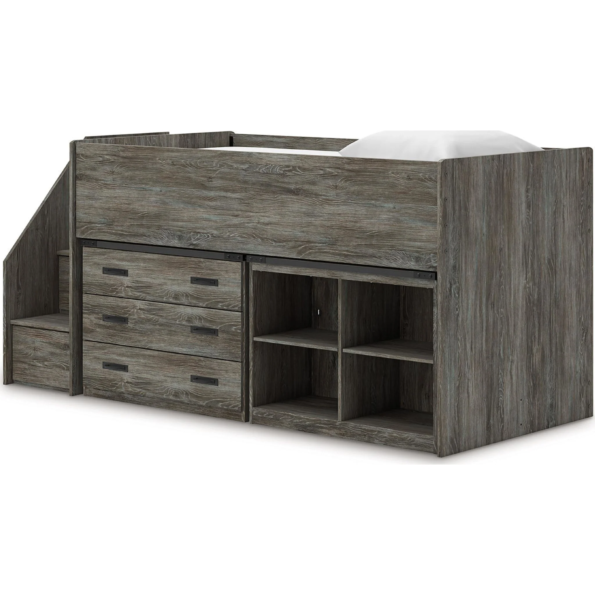 Frandern Twin Loft Bed with Storage - Gray - Image 3