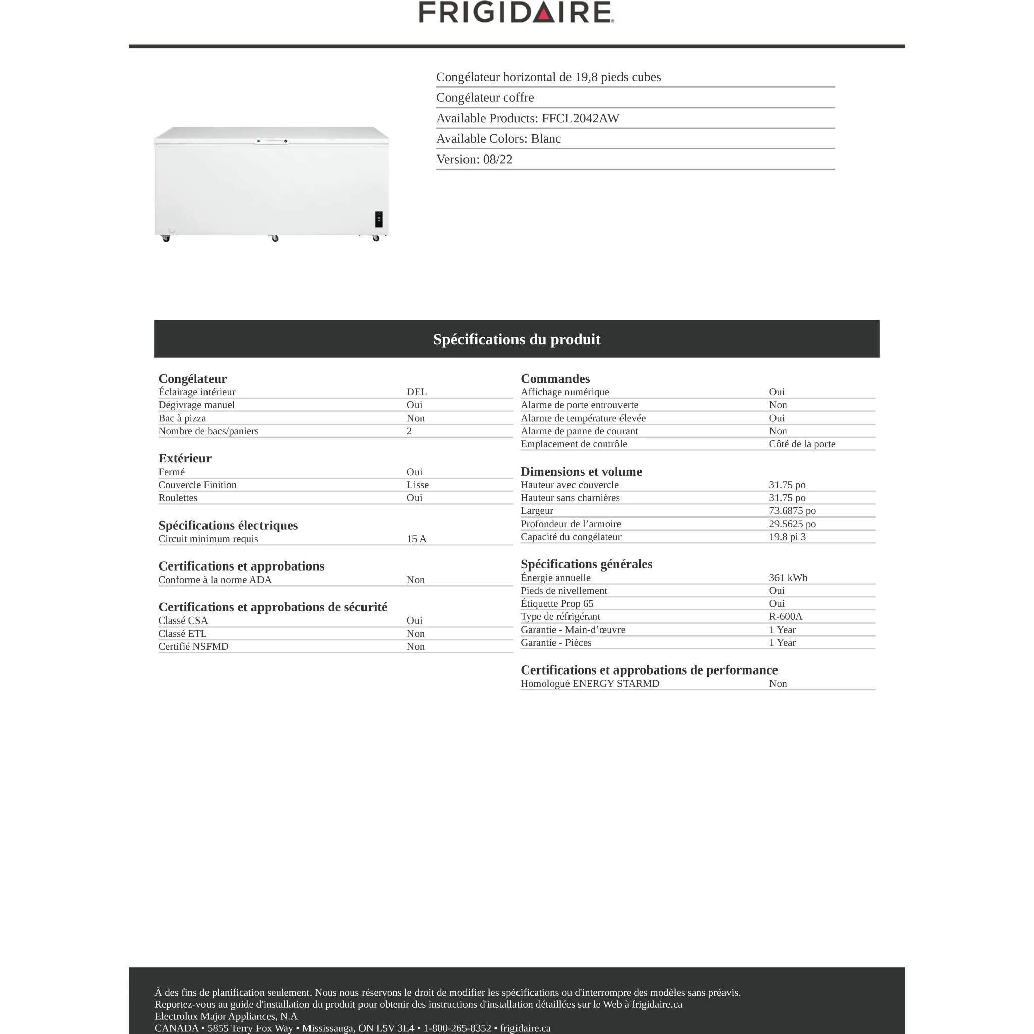 Frigidaire 20 Cu. Ft. Garage Ready Chest Freezer - White ( FFCL2042AW ) - Image 11
