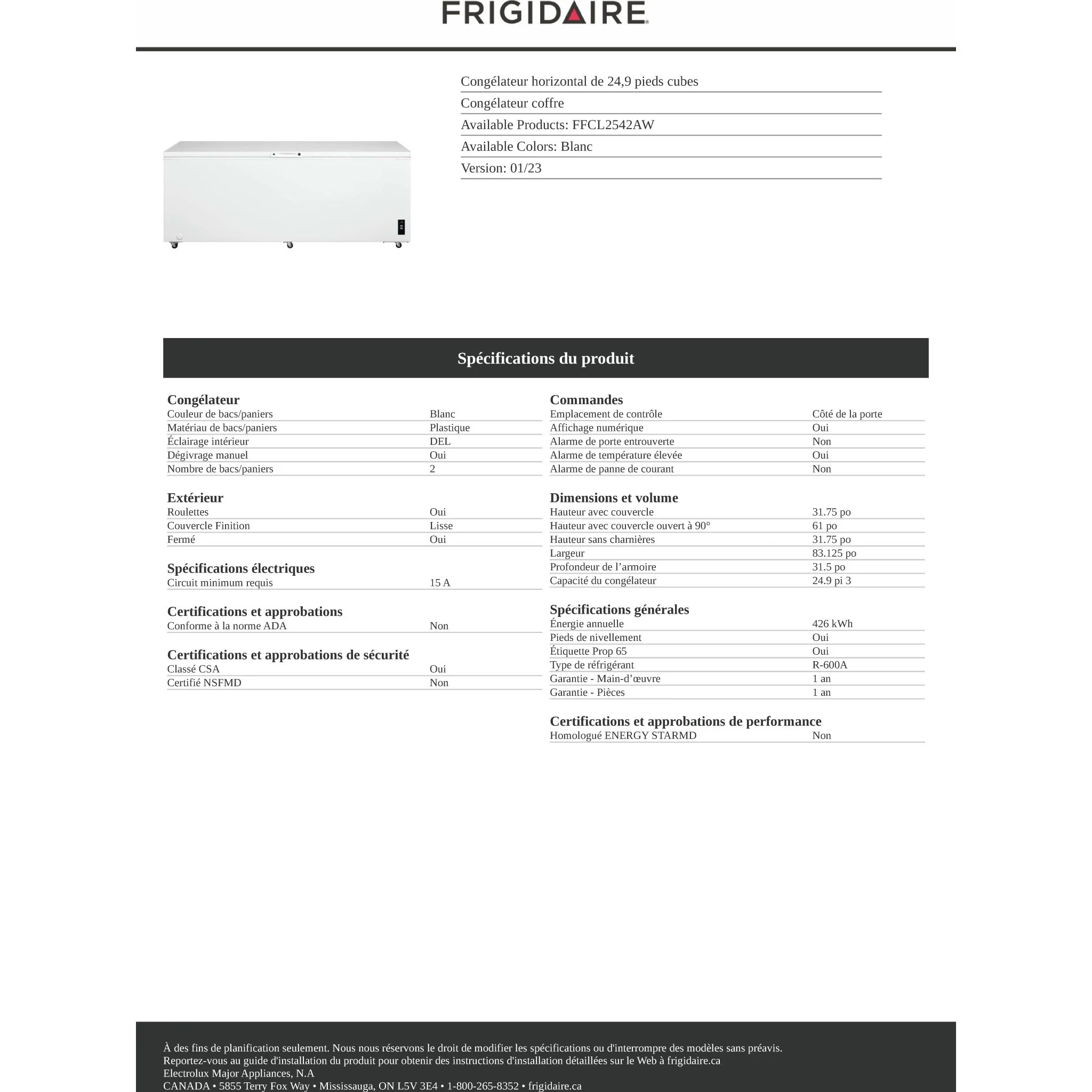 Frigidaire 25 Cu. Ft. Garage Ready Chest Freezer - White ( FFCL2542AW ) - Image 10