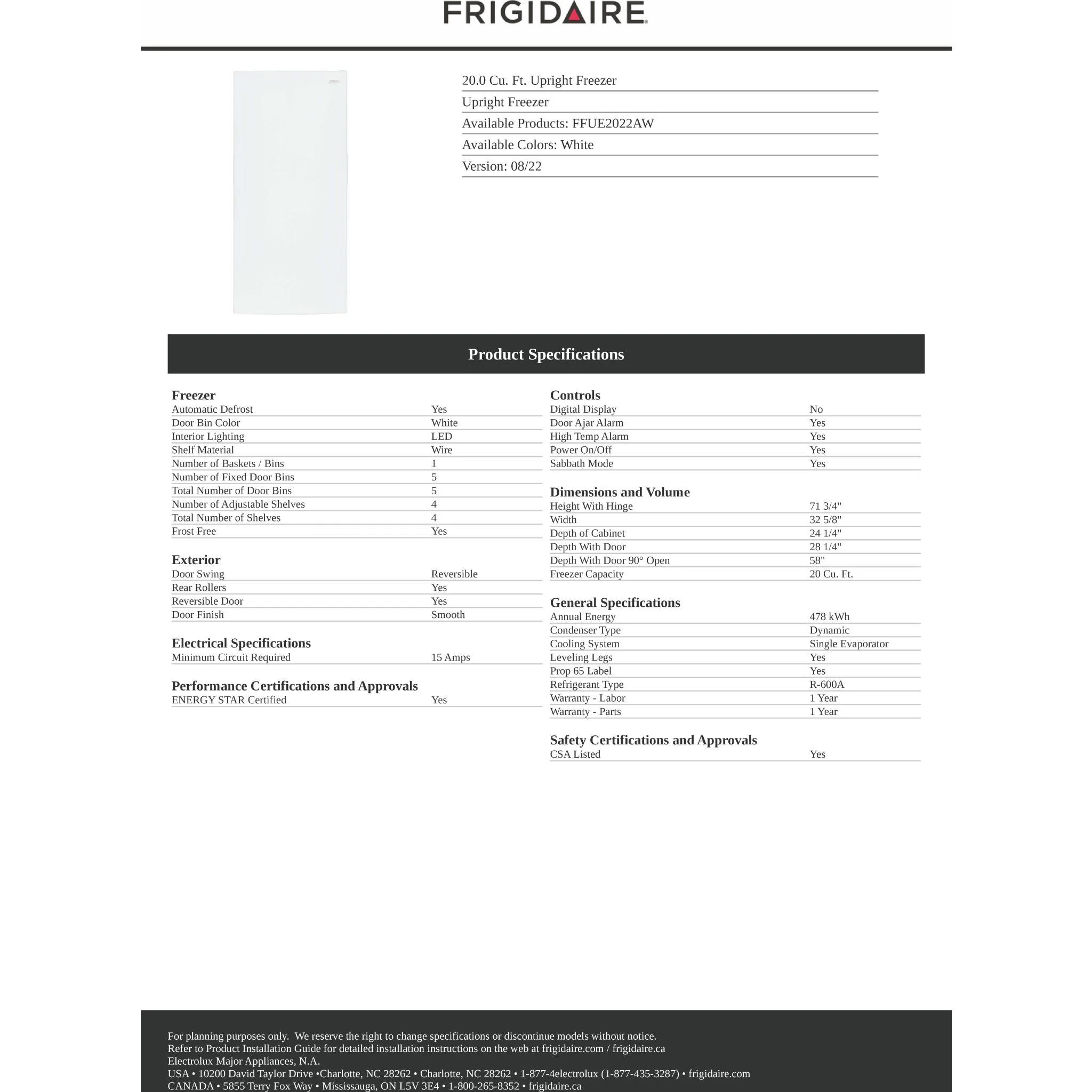Frigidaire 20 Cu. Ft. Garage Ready Upright Freezer - White ( FFUE2022AW ) - Image 10