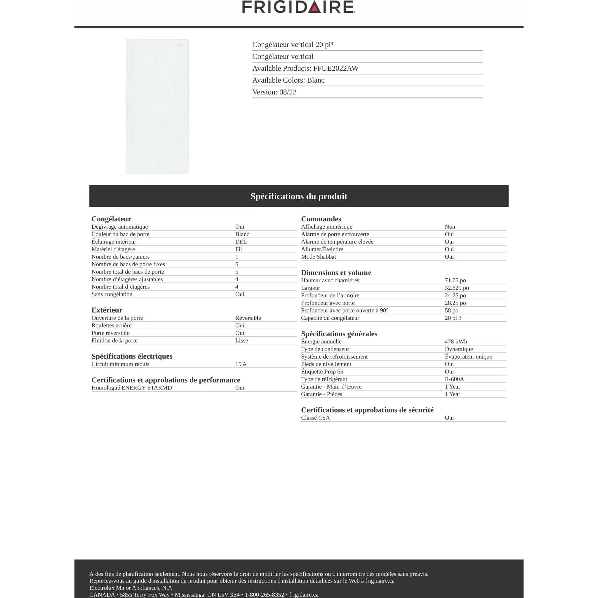 Frigidaire 20 Cu. Ft. Garage Ready Upright Freezer - White ( FFUE2022AW ) - Image 12