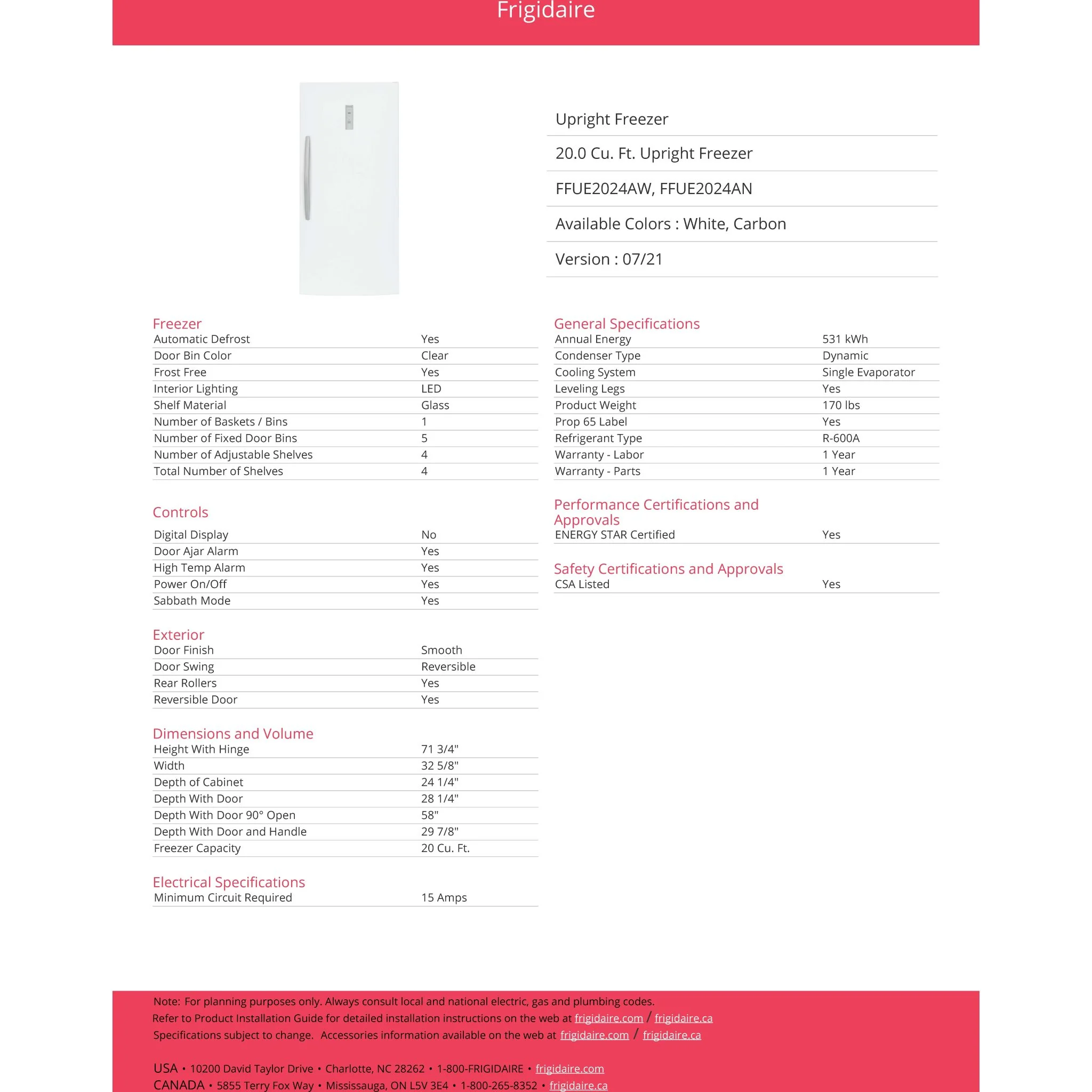 Frigidaire 20 Cu. Ft. Garage Ready Upright Freezer - Black ( FFUE2024AN ) - Image 7
