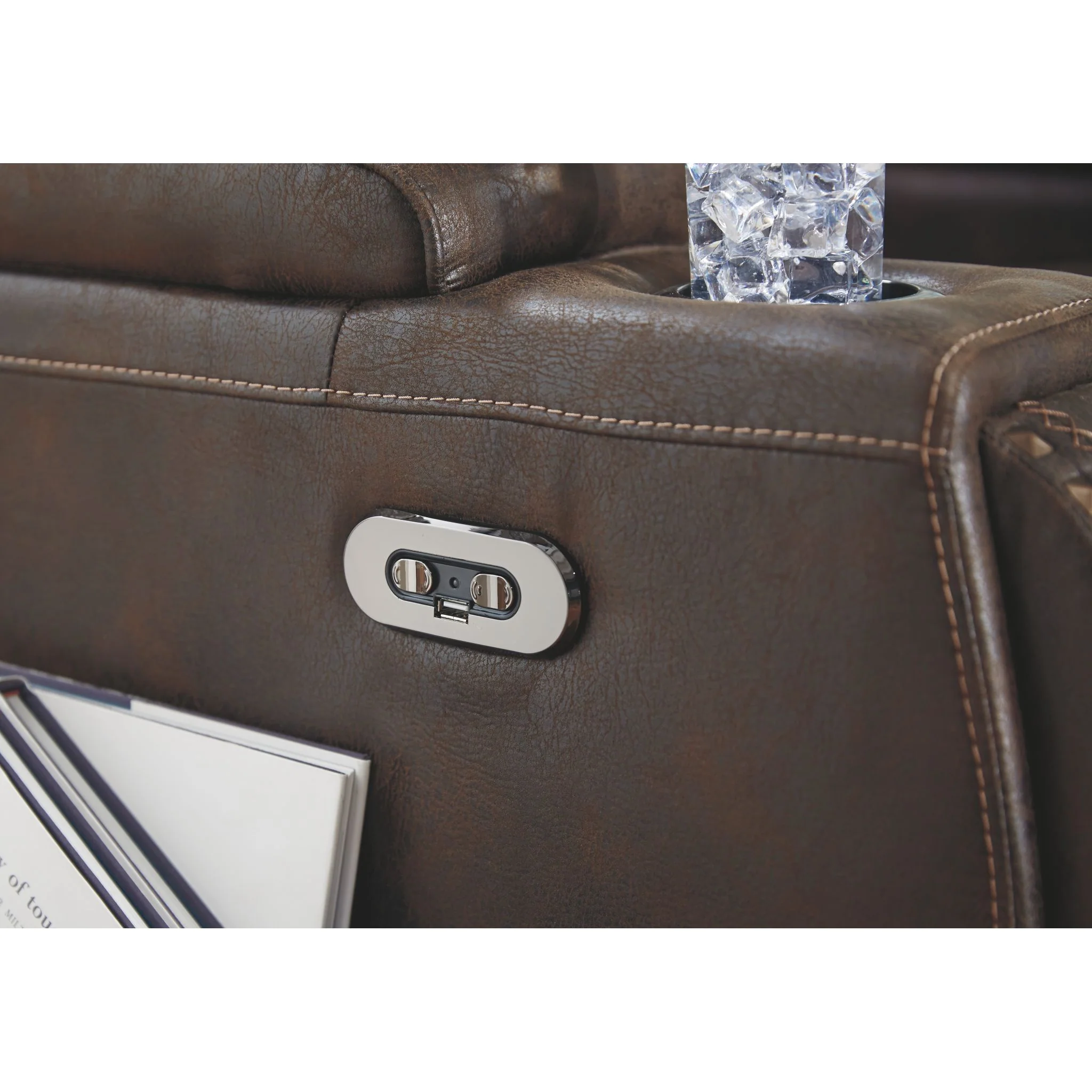 Game Zone Power Reclining Love With Power Headrest - Bark - Image 11