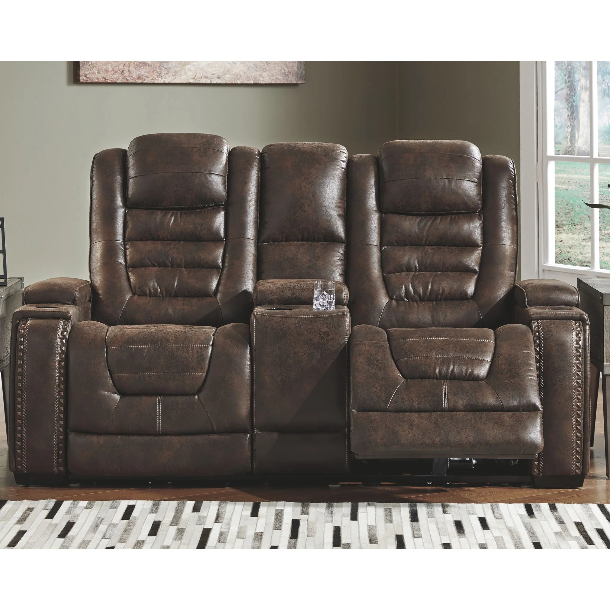 Game Zone Power Reclining Love With Power Headrest - Bark - Image 12